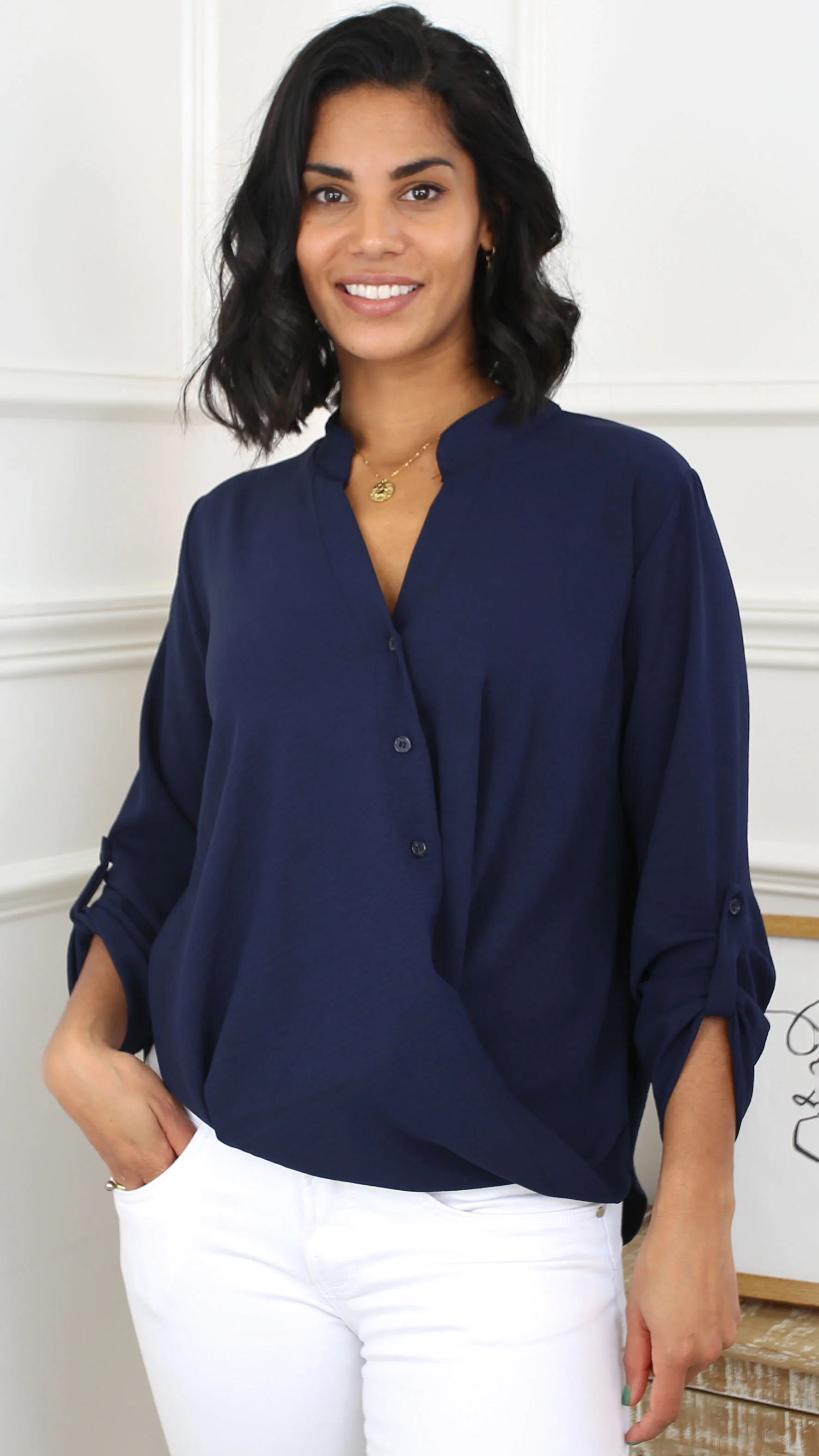 Darcy Navy Wrap Blouse - Image 7