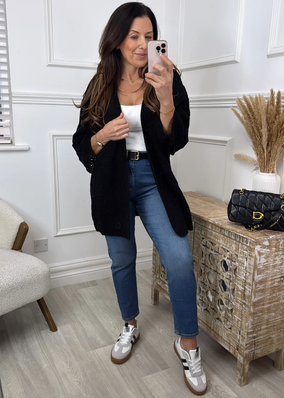 Abigail Black Crochet Knit Cardigan - Image 3