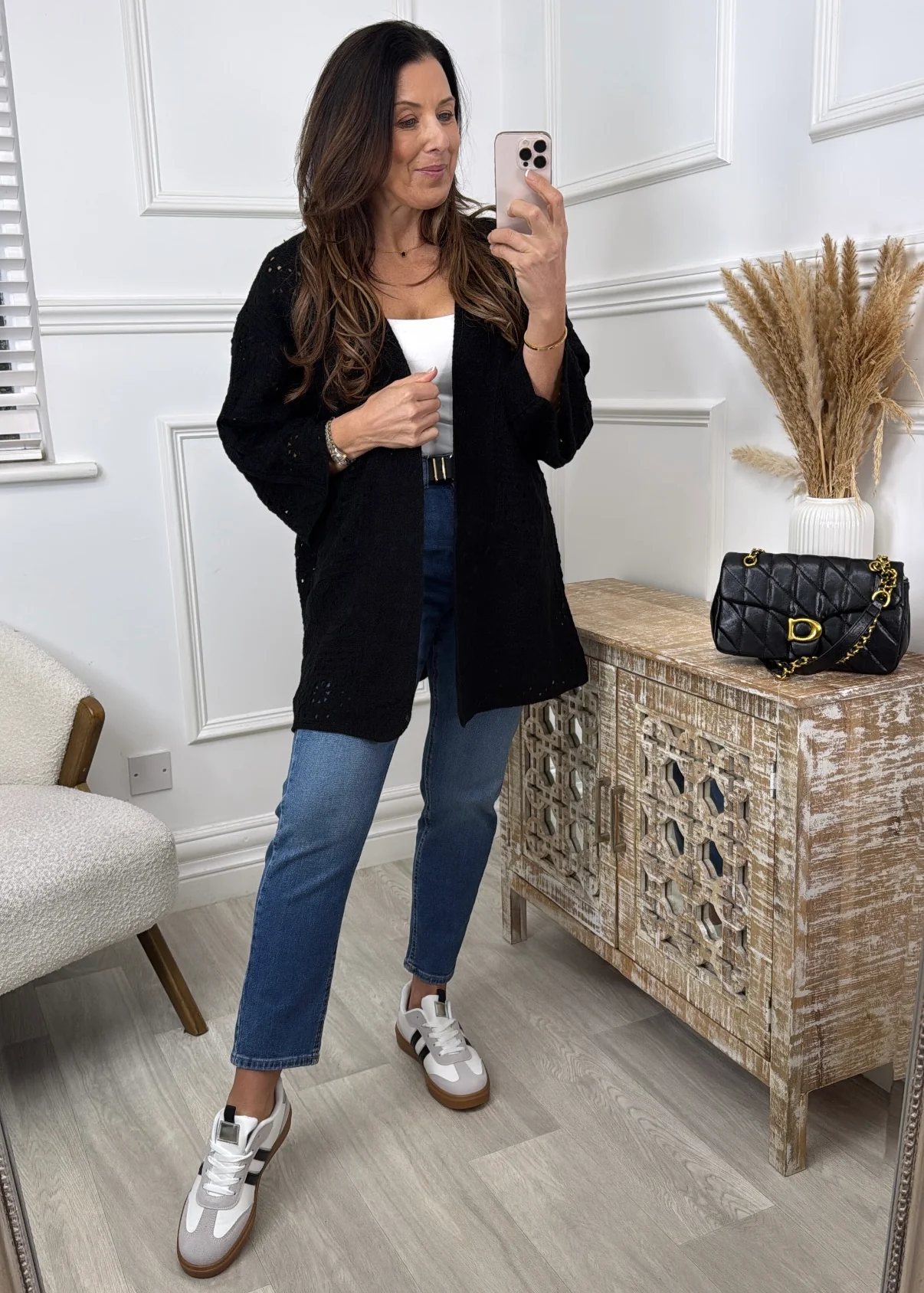 Abigail Black Crochet Knit Cardigan - Image 4