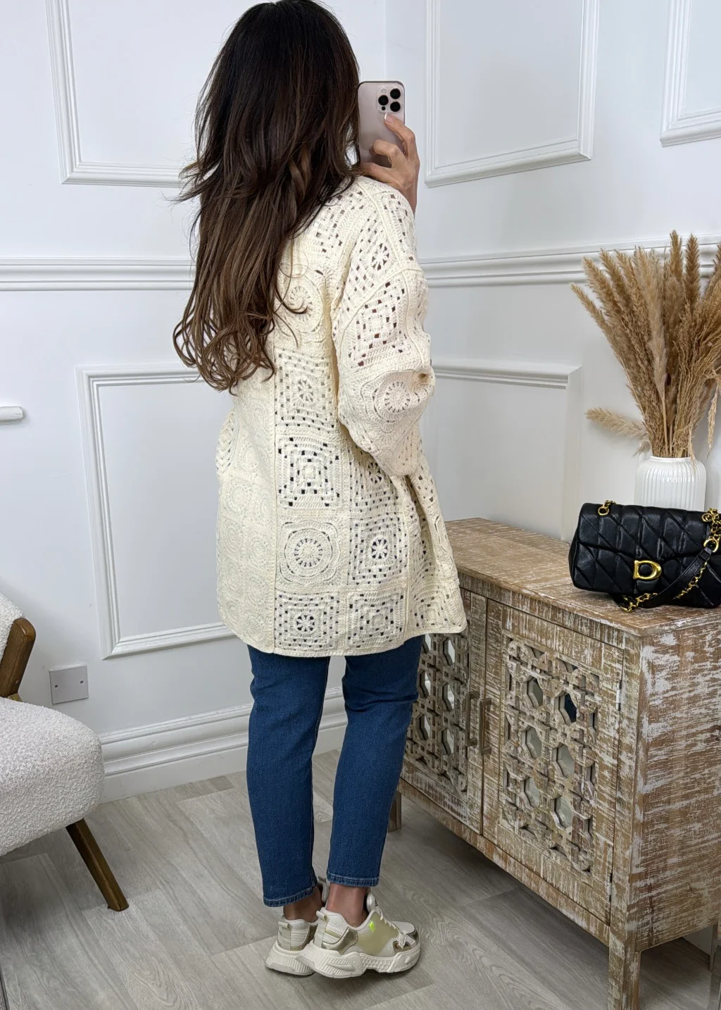 Abigail Cream Crochet Knit Cardigan - Image 3