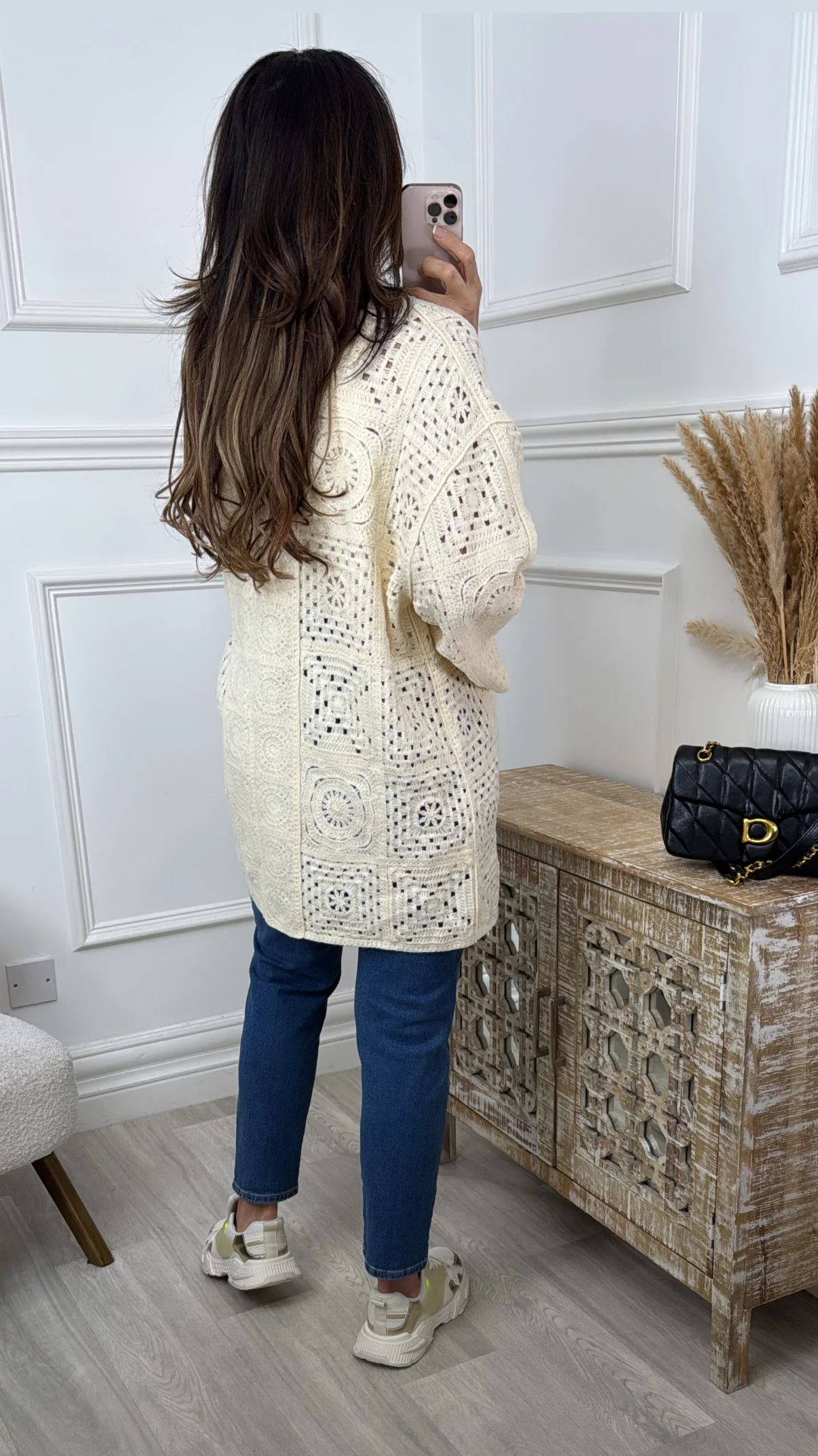 Abigail Cream Crochet Knit Cardigan - Image 4
