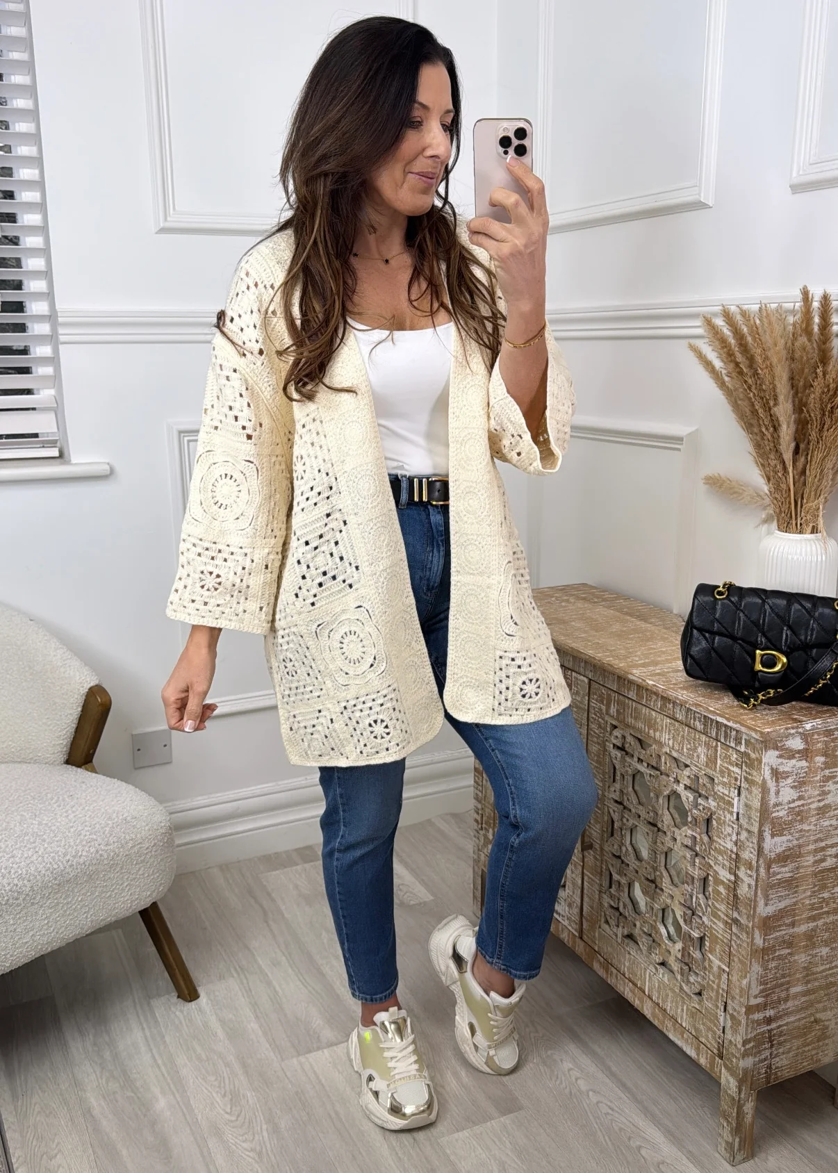 Abigail Cream Crochet Knit Cardigan - Image 5
