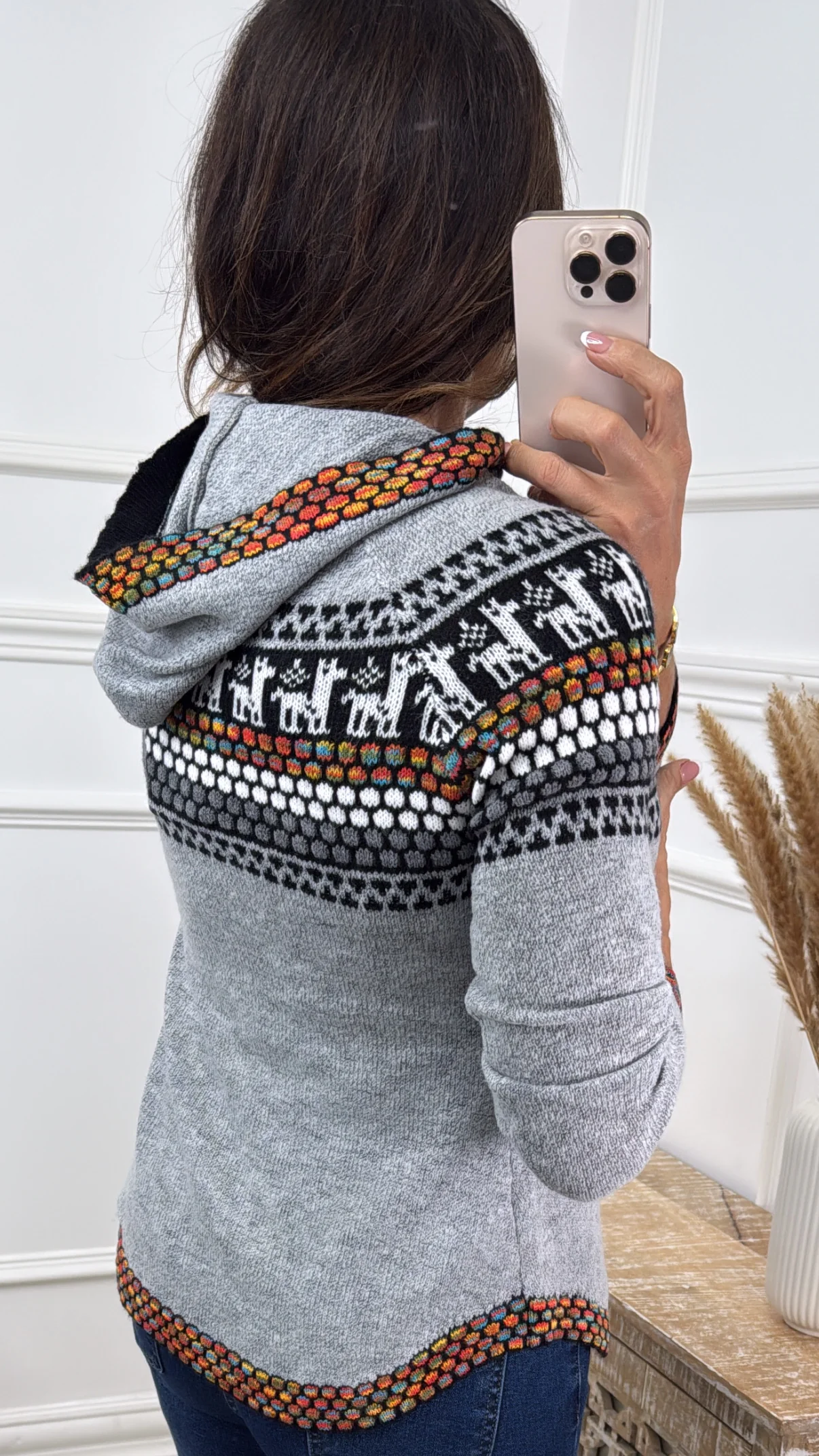 Aiveen Grey Fair Isle Print Hoodie - Image 5