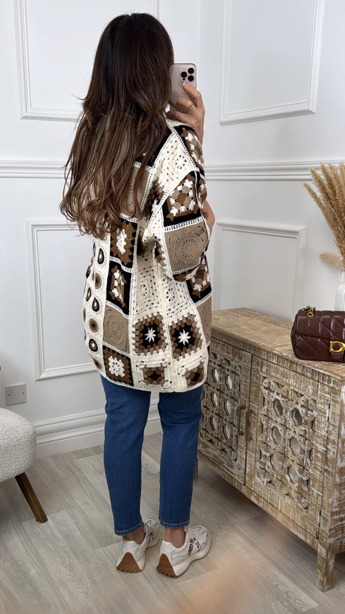 Alana Brown Crochet Knit Longline Cardi - Image 4