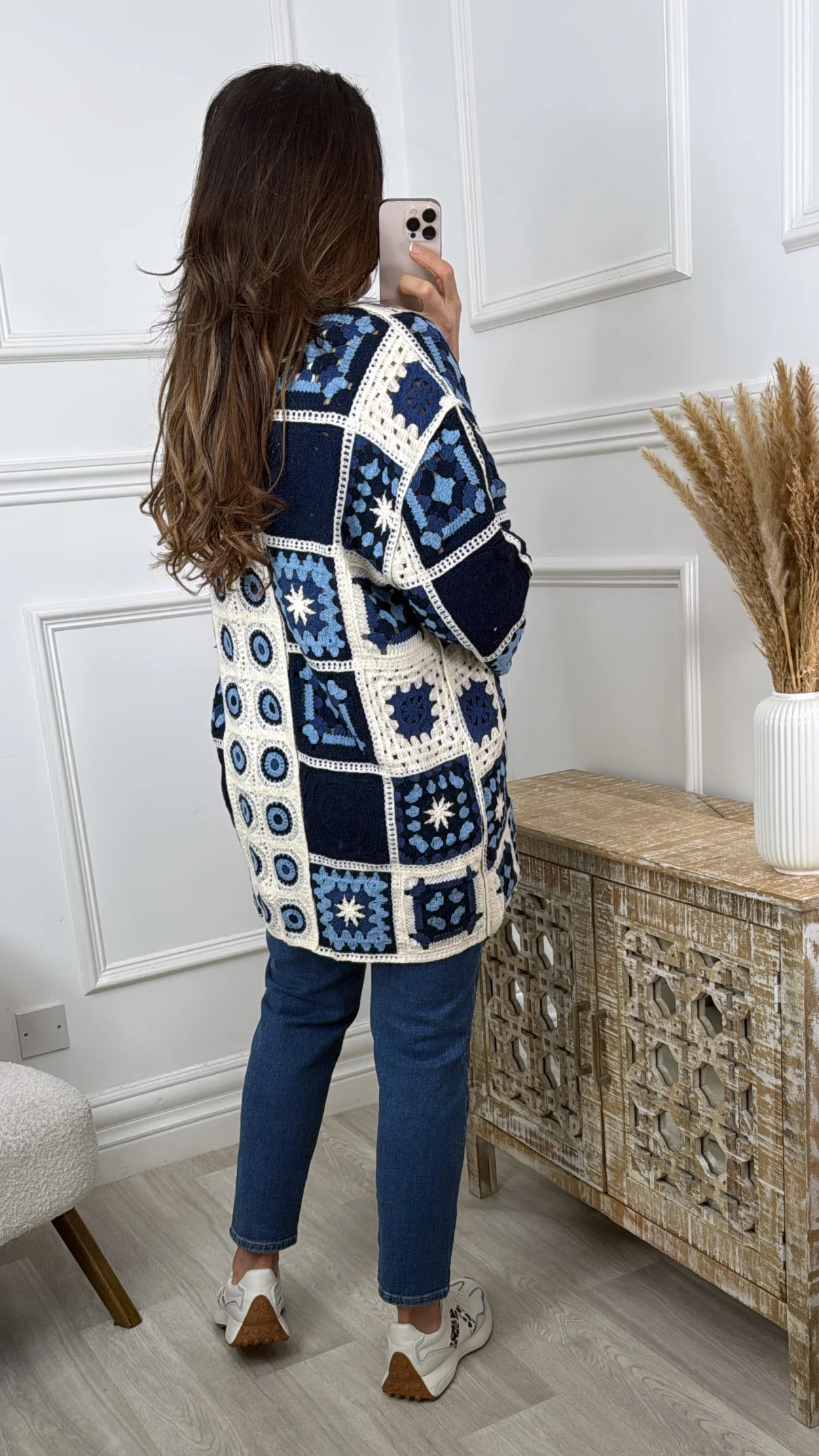 Alana Navy Crochet Knit Longline Cardi - Image 3