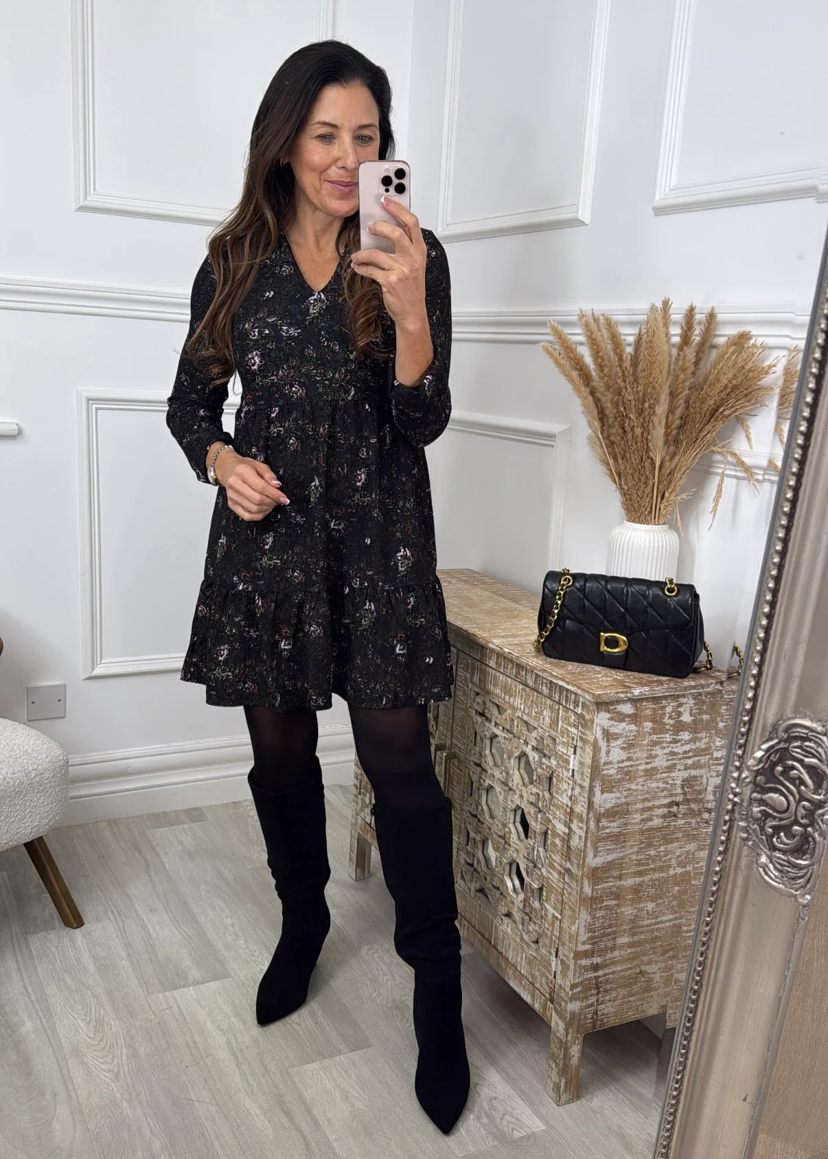 Alba Black Flower Smock Dress - Image 3