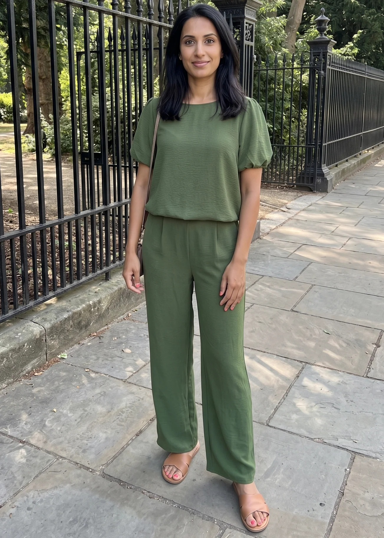 Alish Khaki Short Puff Sleeve Set