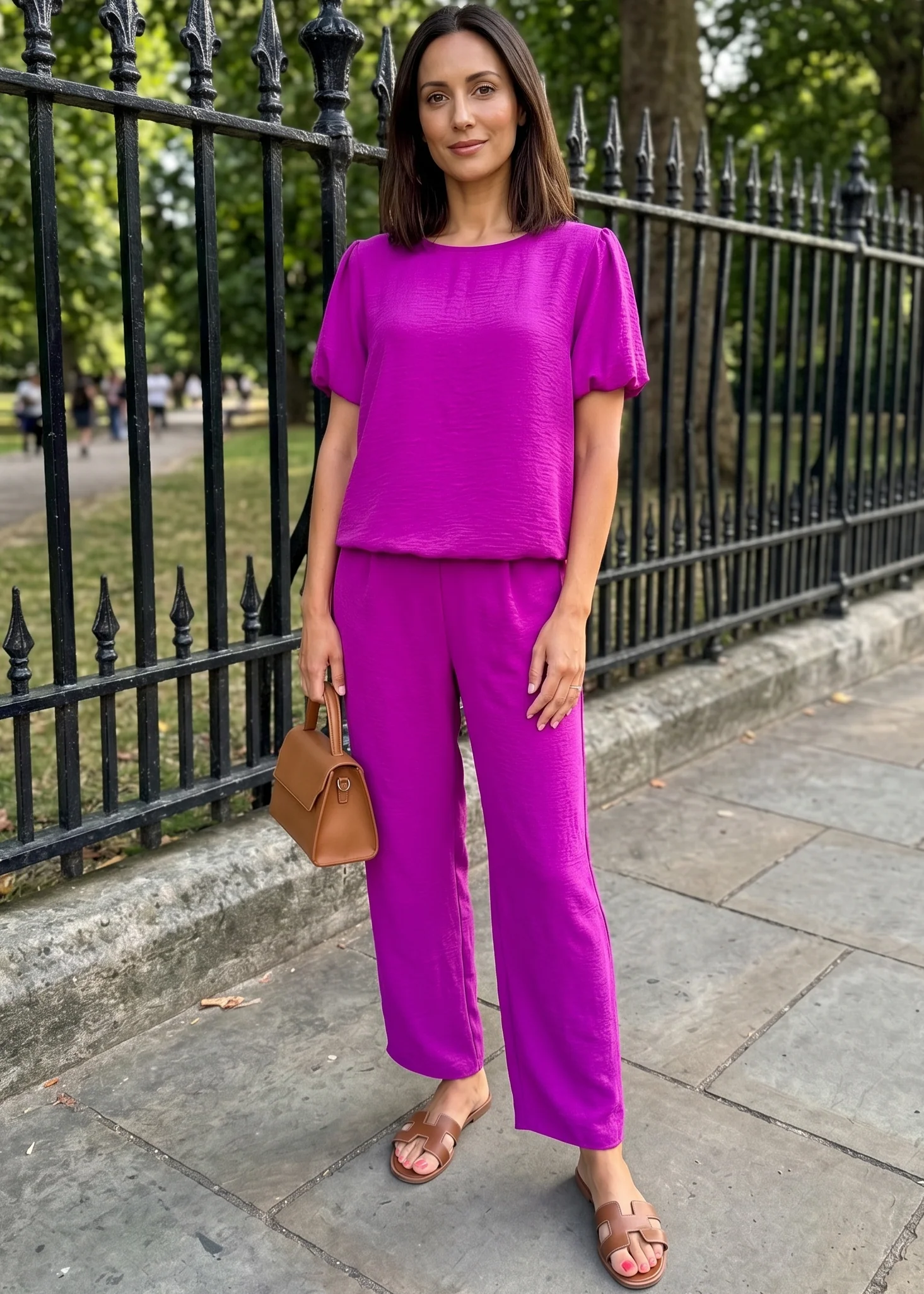 Alish Magenta Short Puff Sleeve Set - Image 3