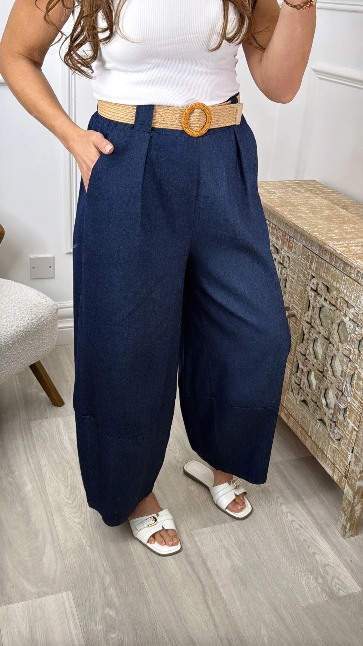 Allegra Dark Blue Baggy Trousers - Image 3