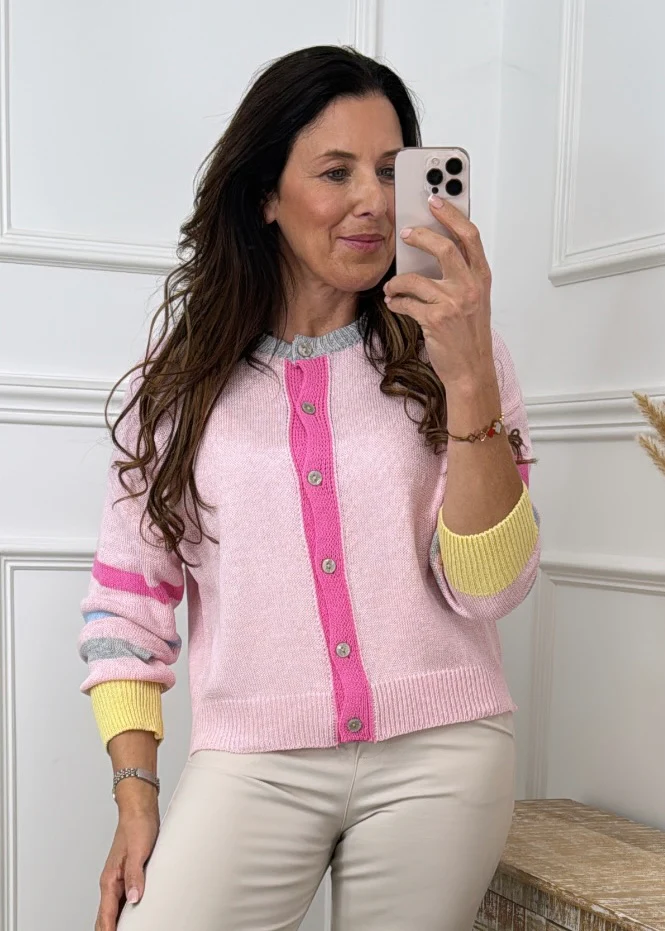 Amaris Pink Striped Sleeve Cardigan