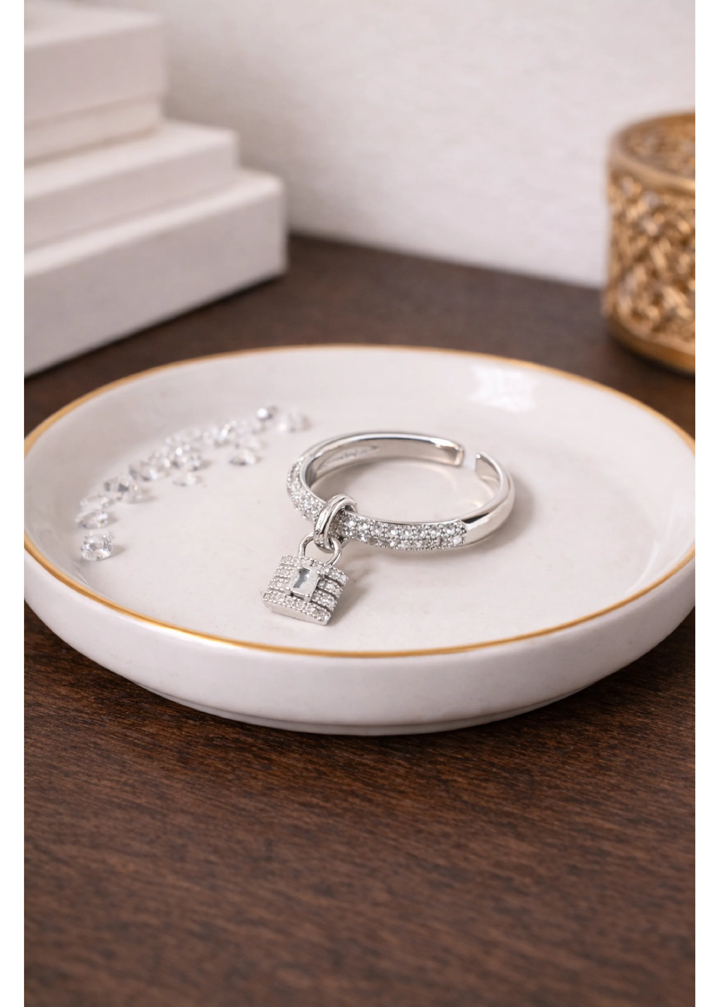 Arlena Silver Lock Pendant Ring