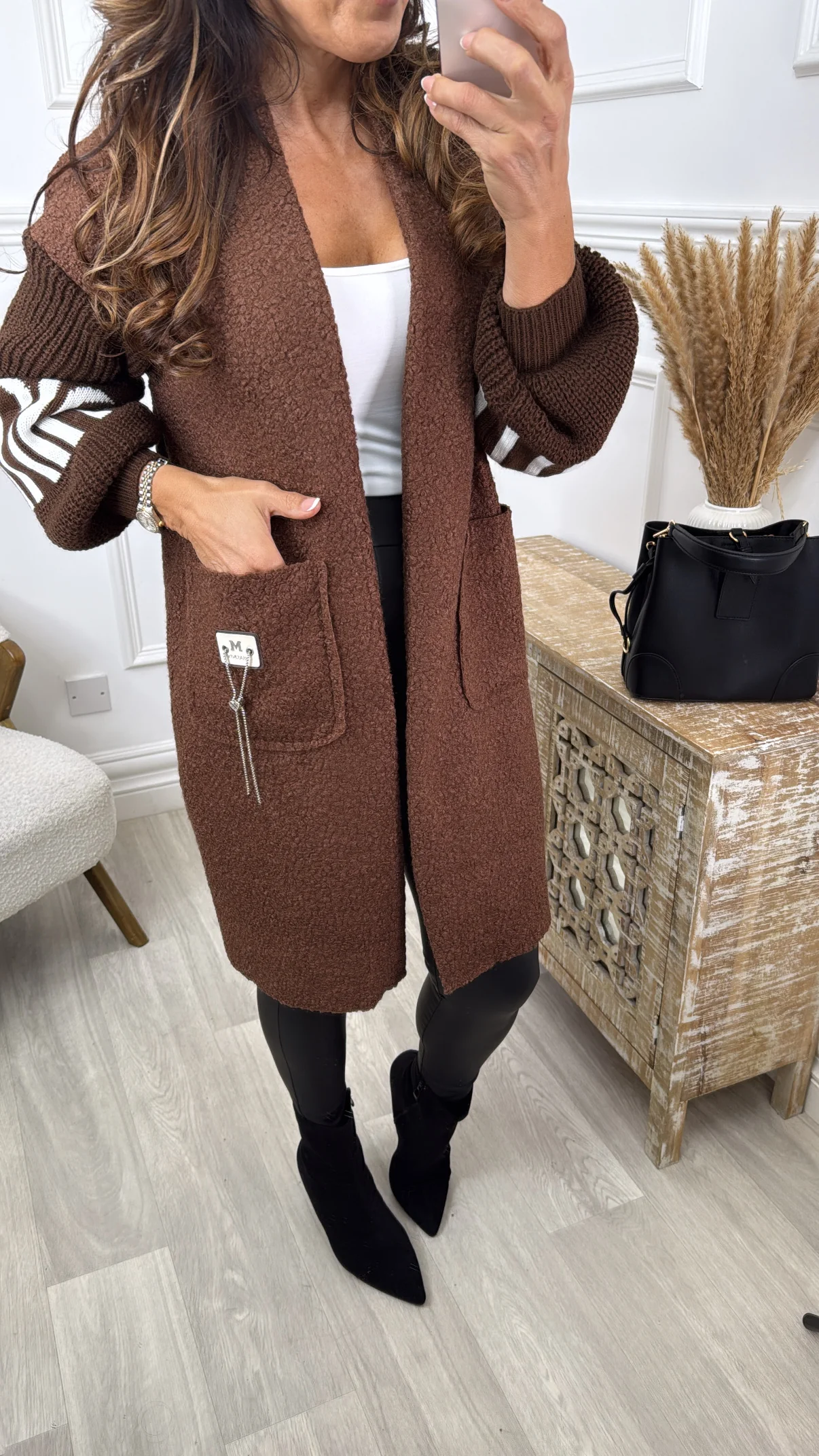 Ashley Light Brown Knit Sleeve Coatigan - Image 3