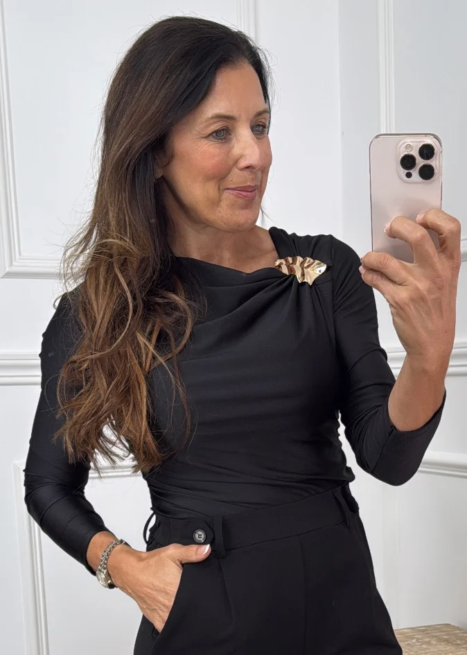 Astrid Black Asymmetrical Neckline Top