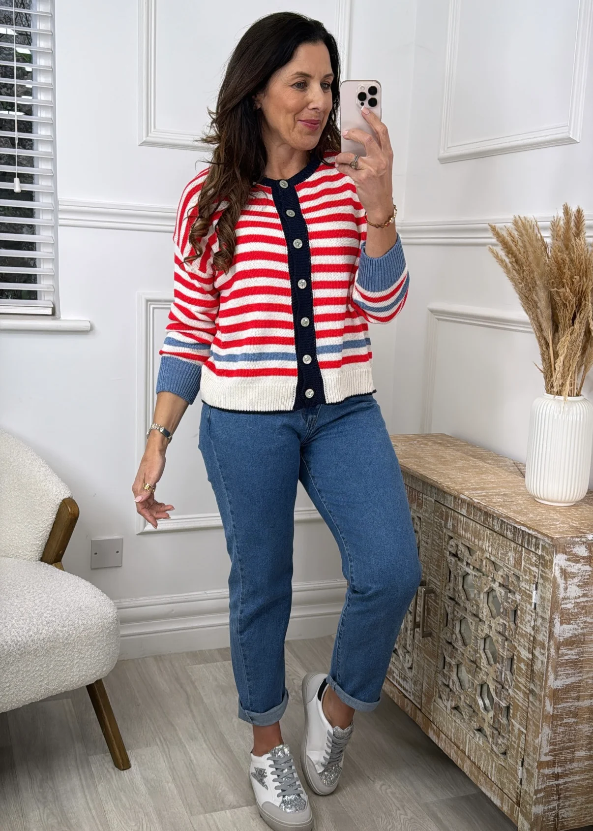 Aurelia Red Striped Cardigan