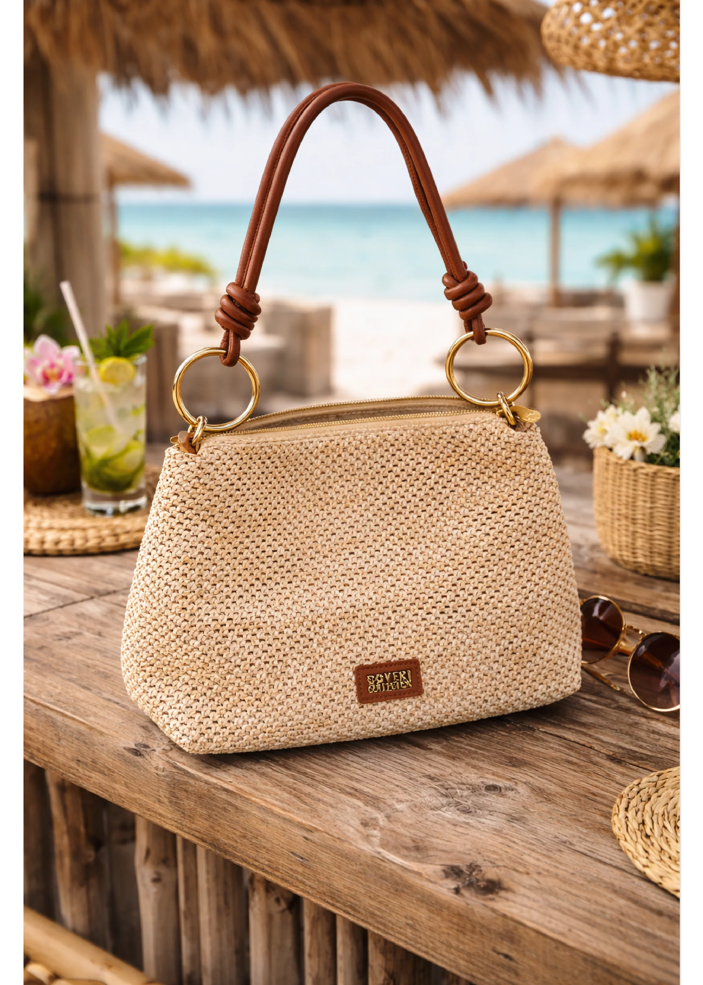 Aurora Brown Straw Shoulder Bag