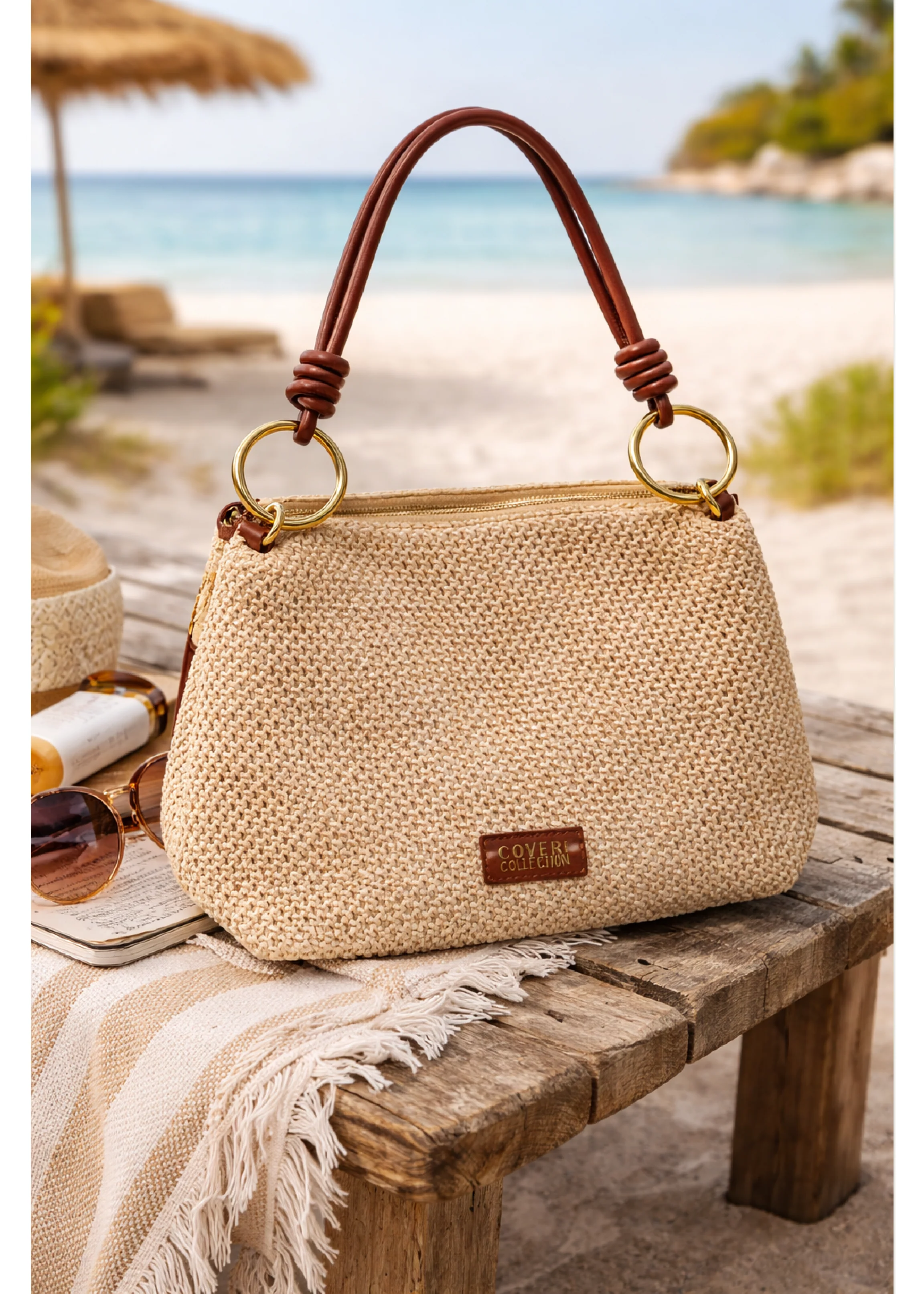 Aurora Coffee Straw Shoulder Bag