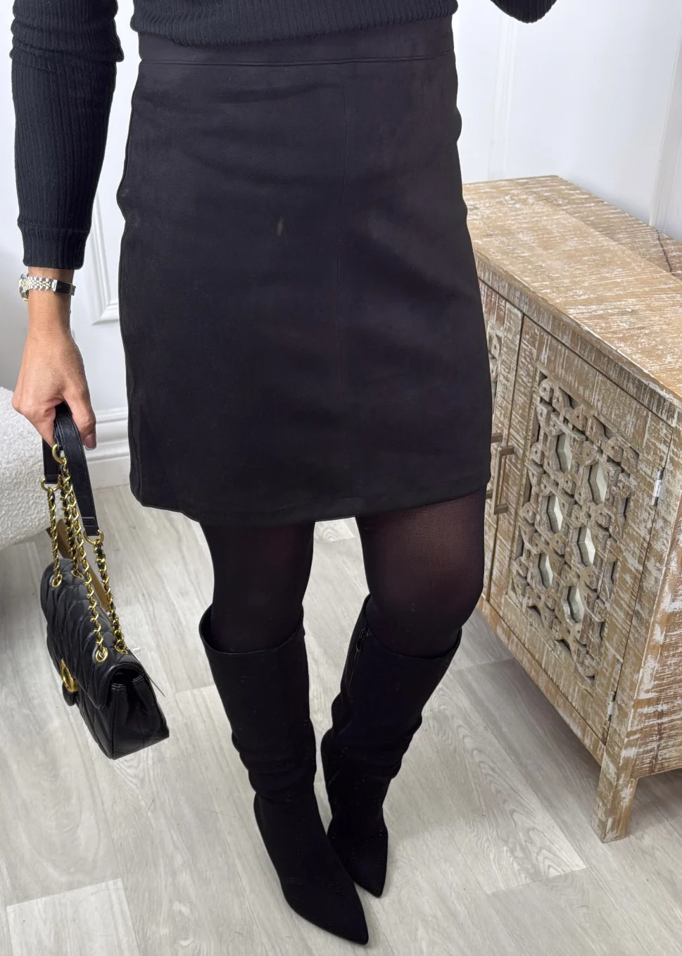 Ava Black Suede Mini Skirt - Image 2