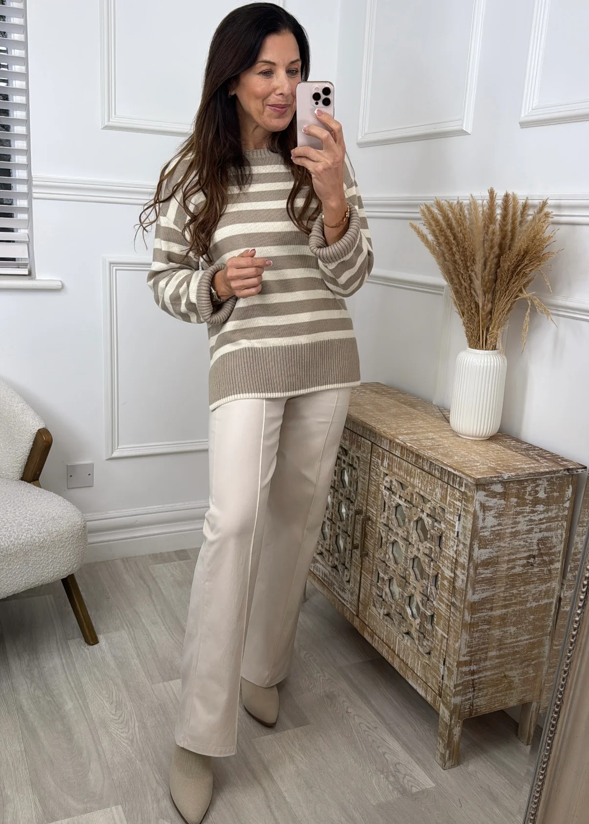 Ava Crockery Beige Striped Pullover - Image 10