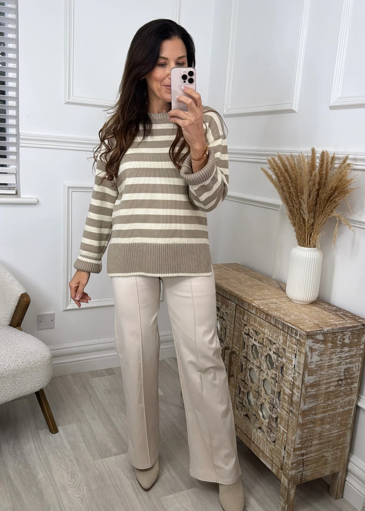 Ava Crockery Beige Striped Pullover - Image 2