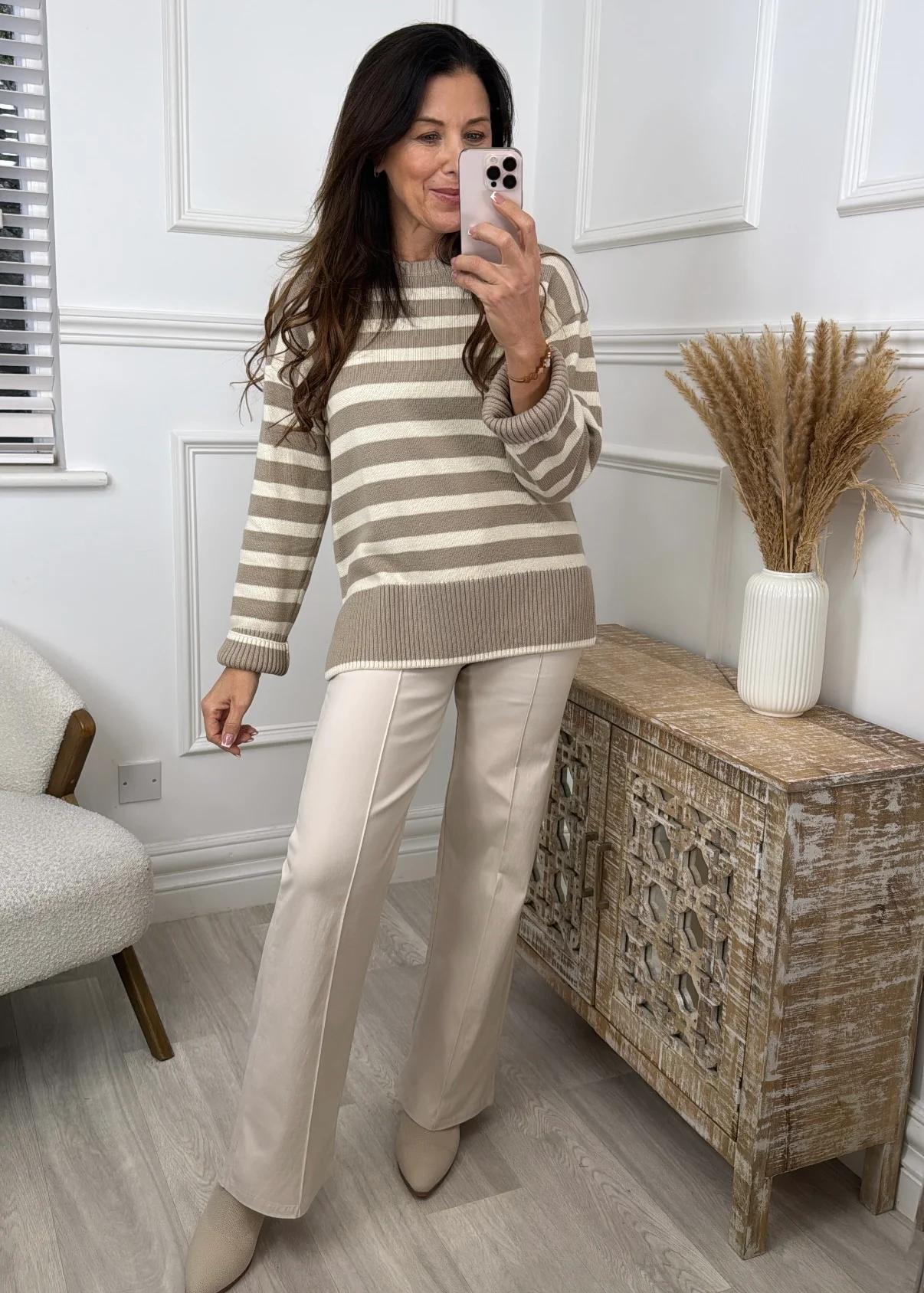 Ava Crockery Beige Striped Pullover - Image 3