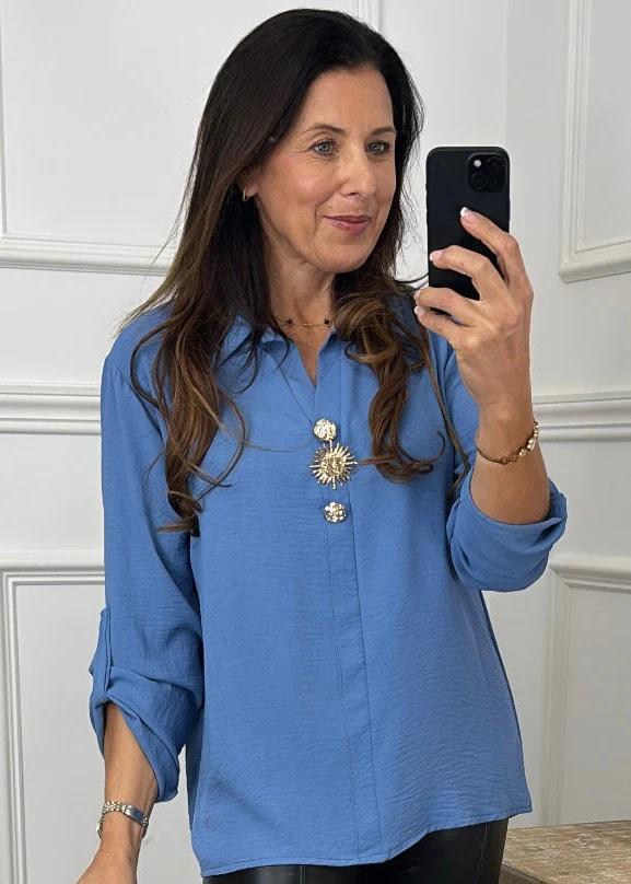 Avelina Denim Button Detail Top