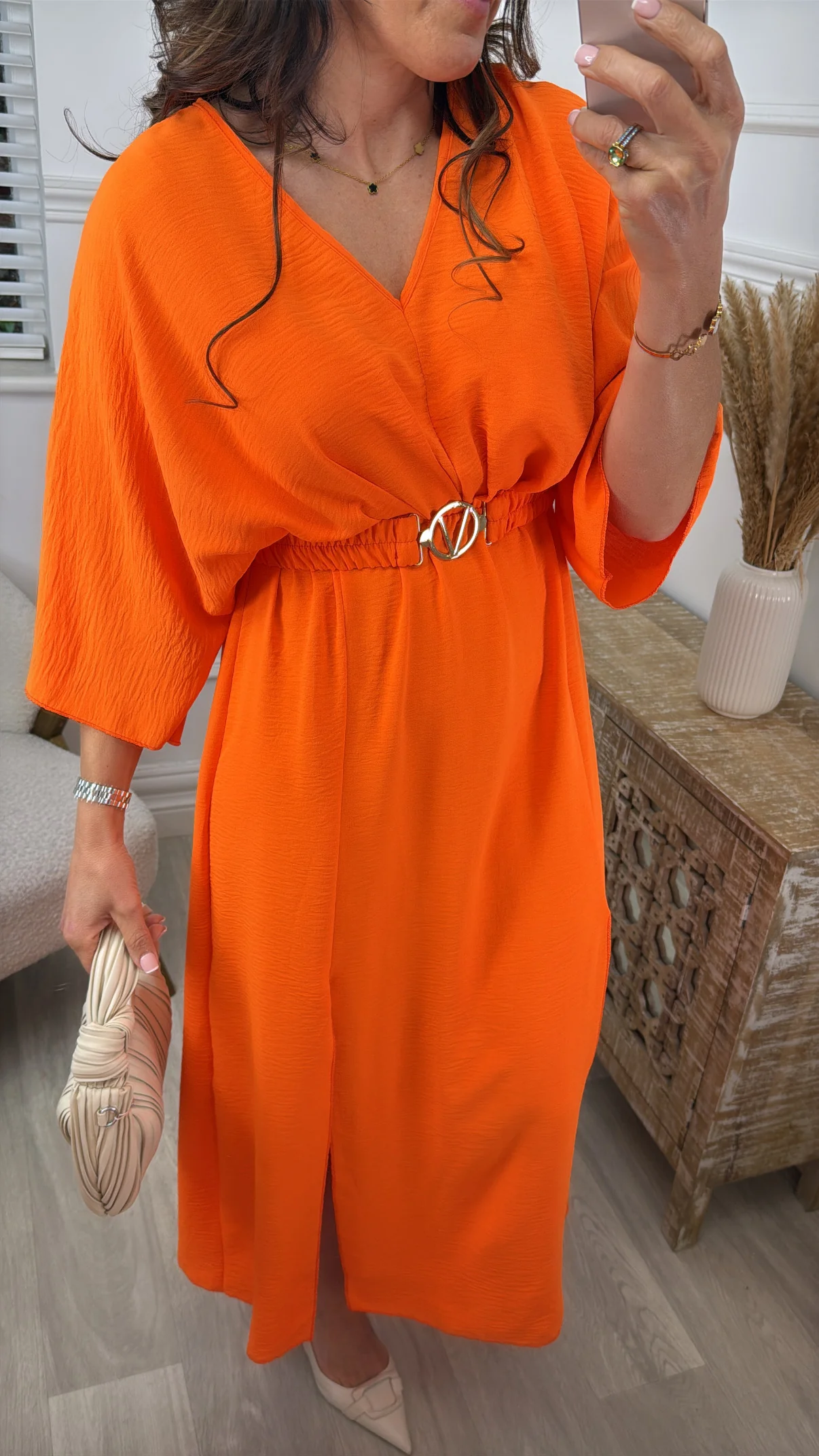 Avery Orange Front Slit Dress - Image 3