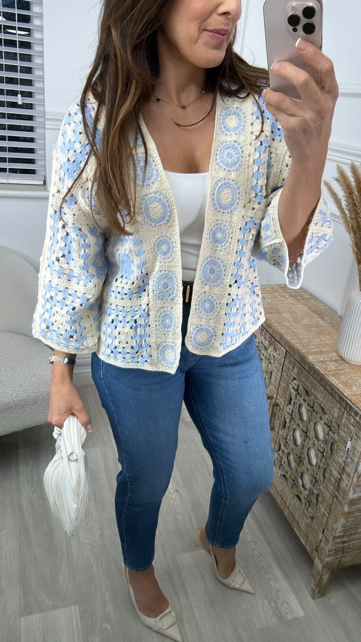 Avril Blue Crochet Knit Cardigan - Image 3
