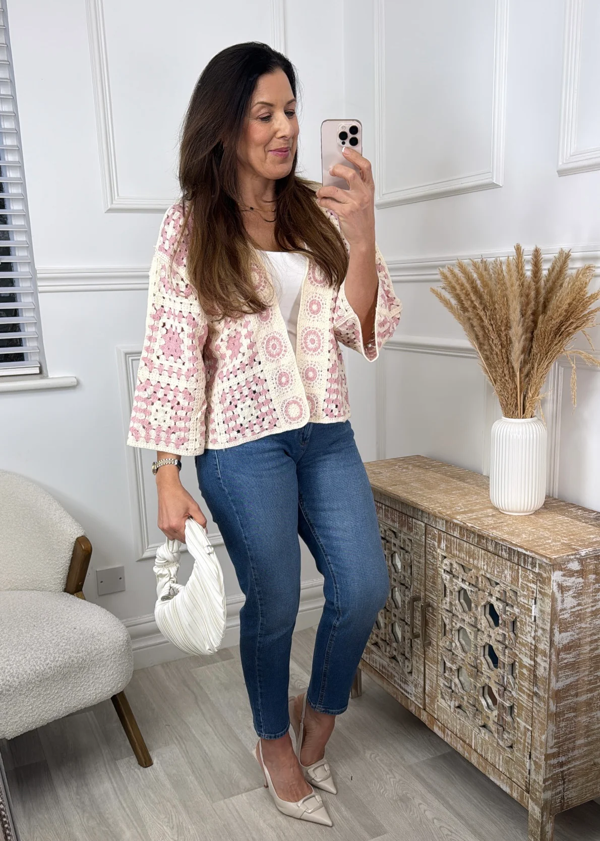 Avril Pink Crochet Knit Cardigan - Image 2