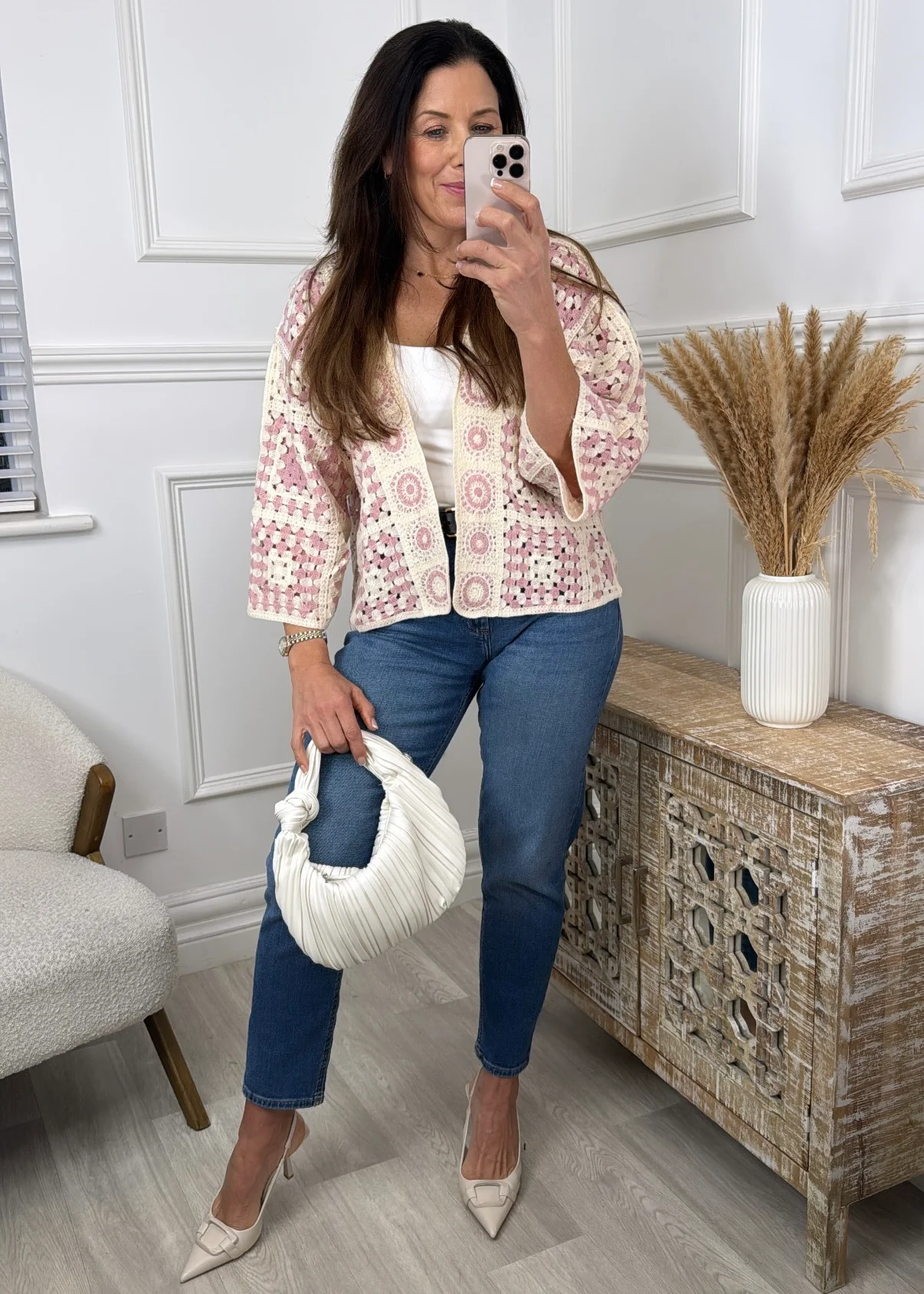 Avril Pink Crochet Knit Cardigan - Image 4