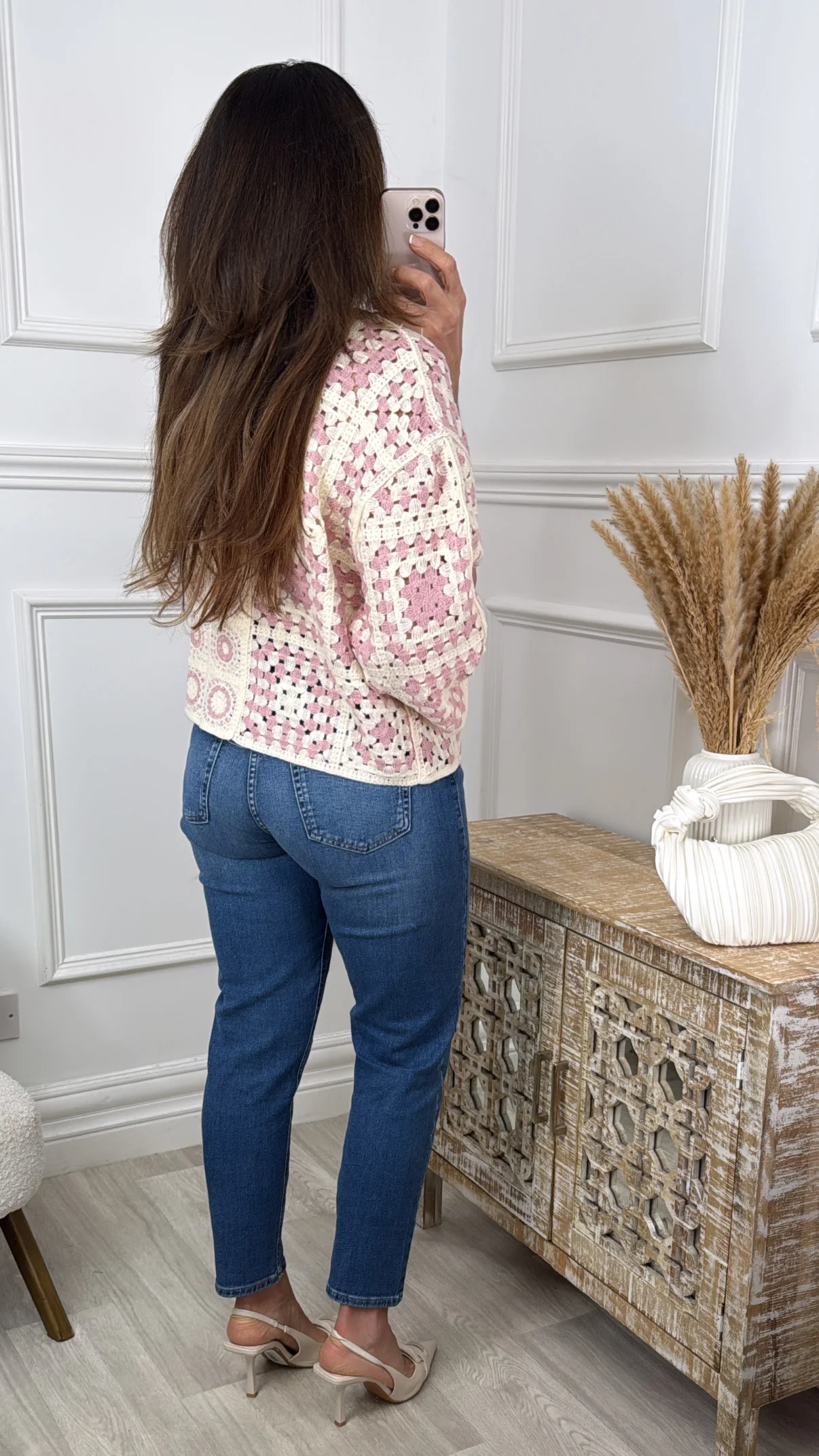 Avril Pink Crochet Knit Cardigan - Image 5