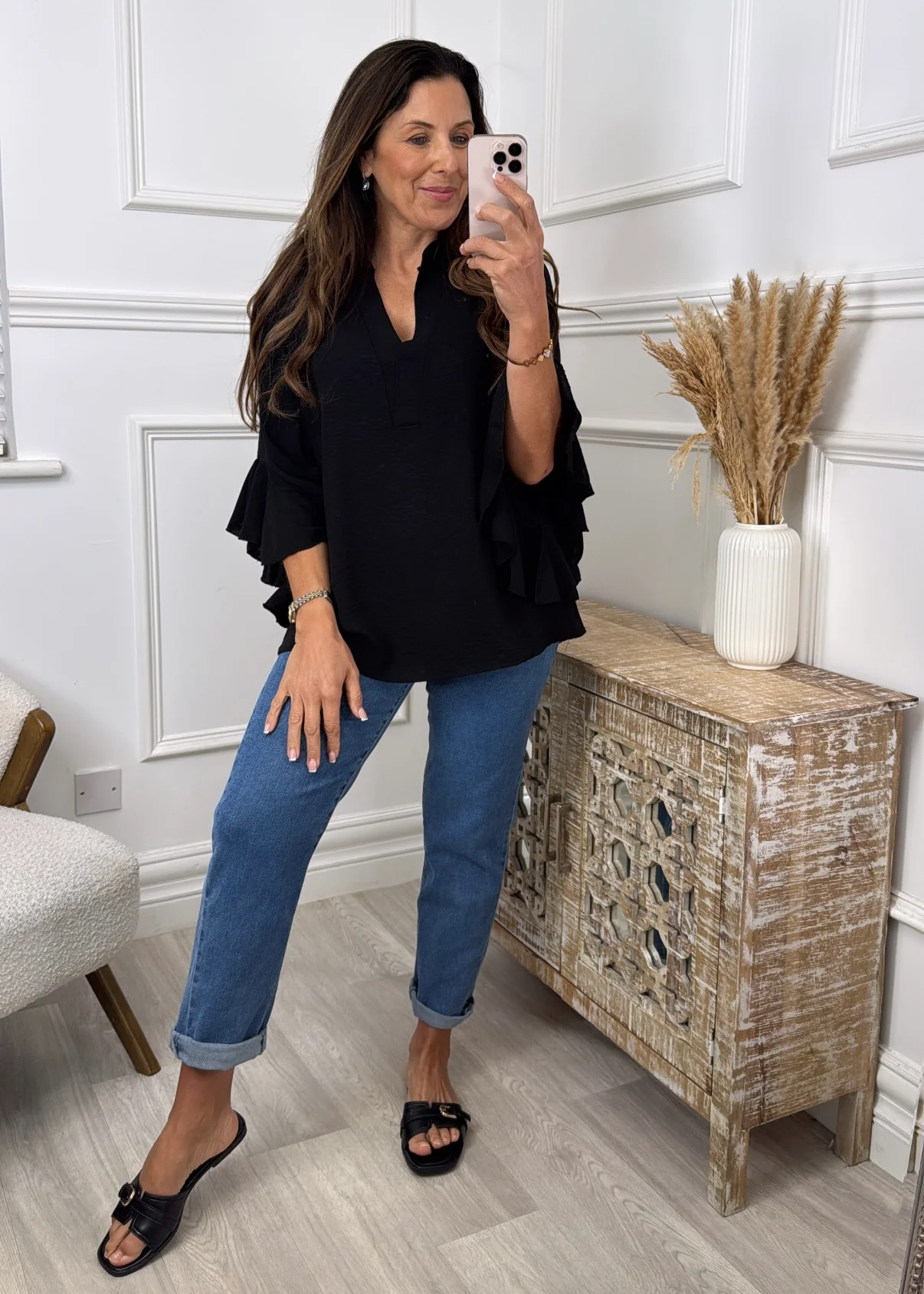 Ayda Black Ruffle Sleeve Top