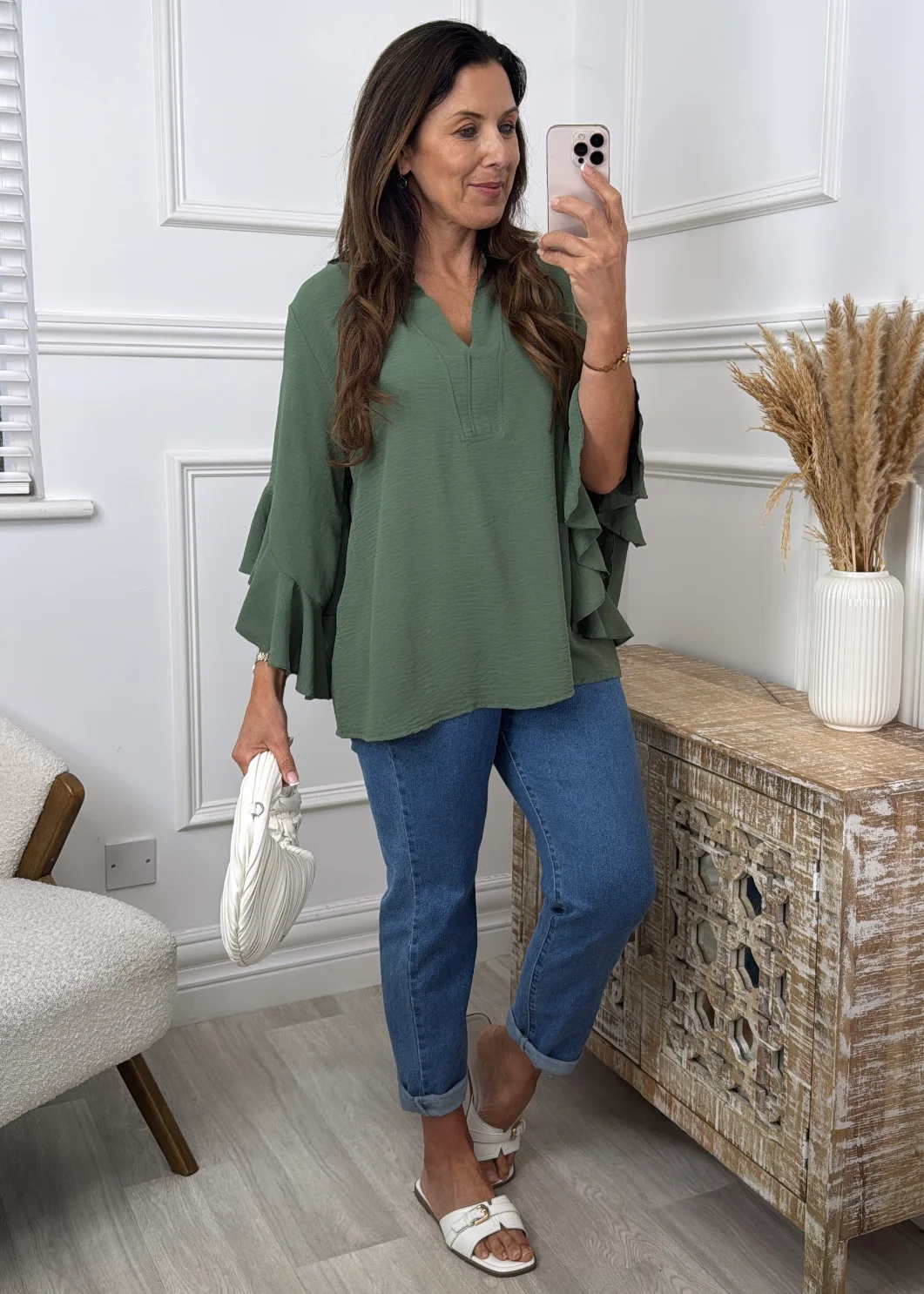 Ayda Khaki Ruffle Sleeve Top - Image 4