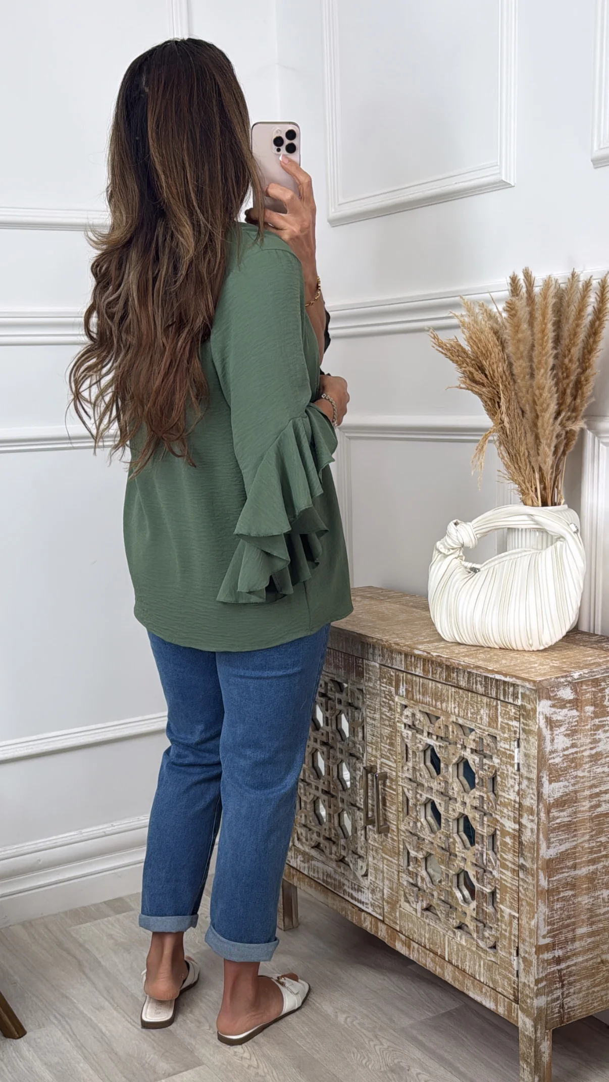 Ayda Khaki Ruffle Sleeve Top - Image 5