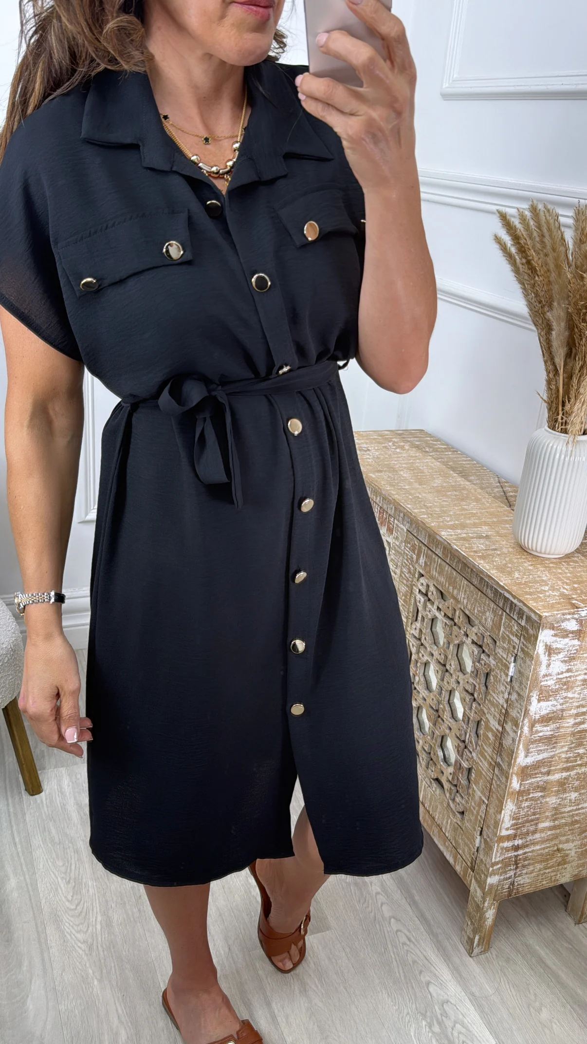 Barbara Black Shirt Midi Dress - Image 3