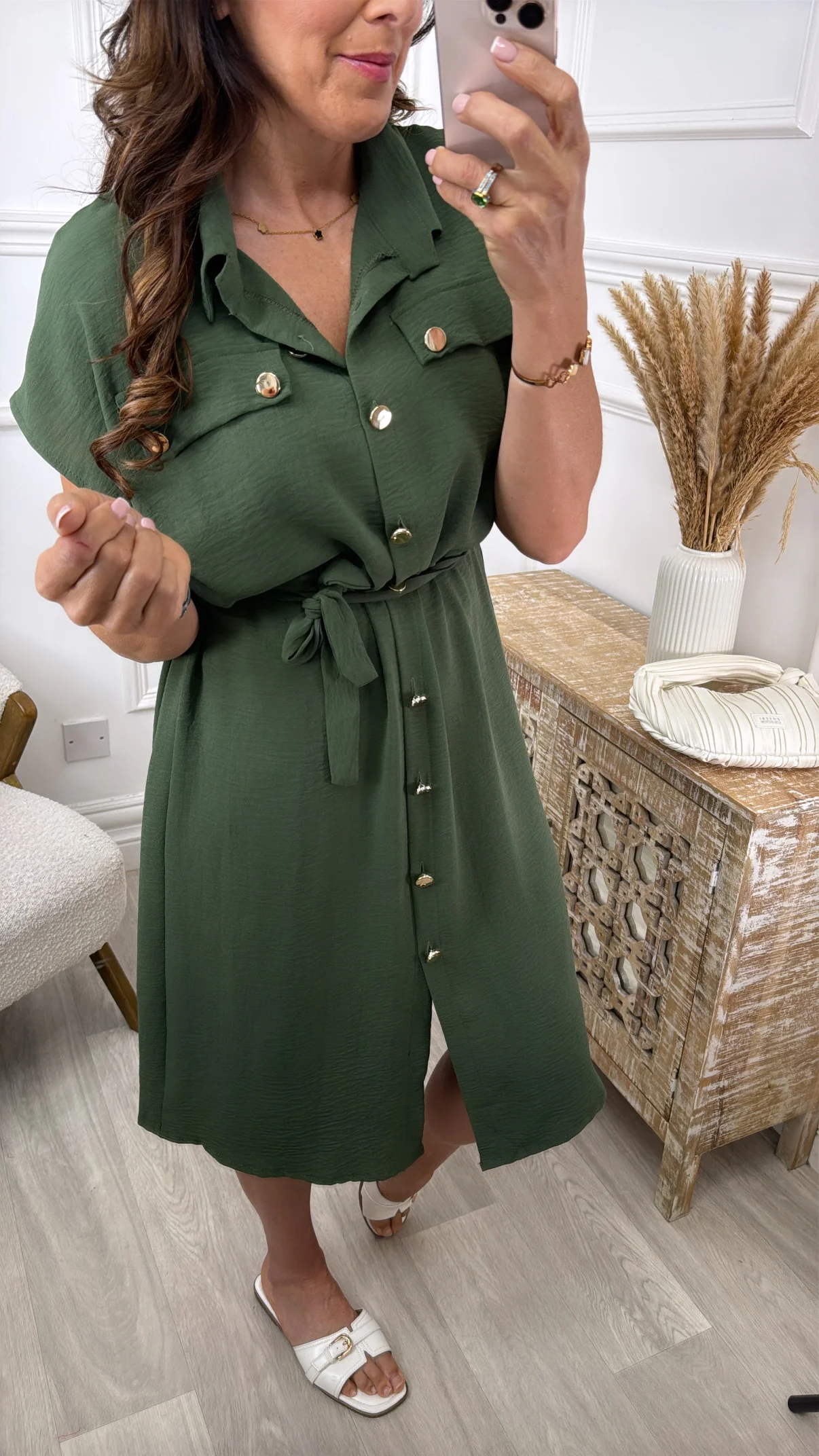 Barbara Khaki Shirt Midi Dress - Image 4