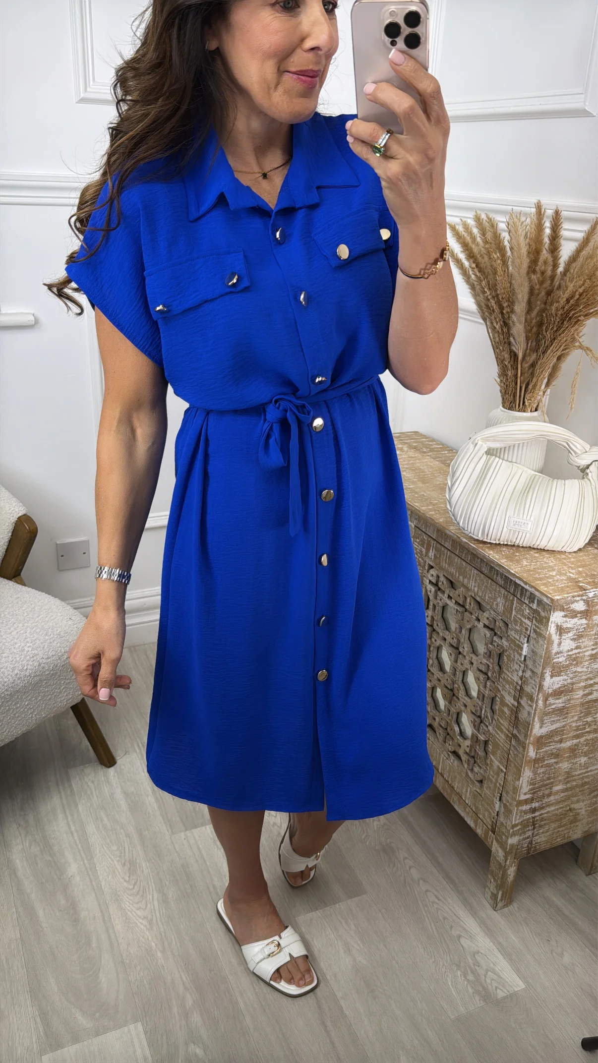 Barbara Royal Blue Shirt Midi Dress - Image 3