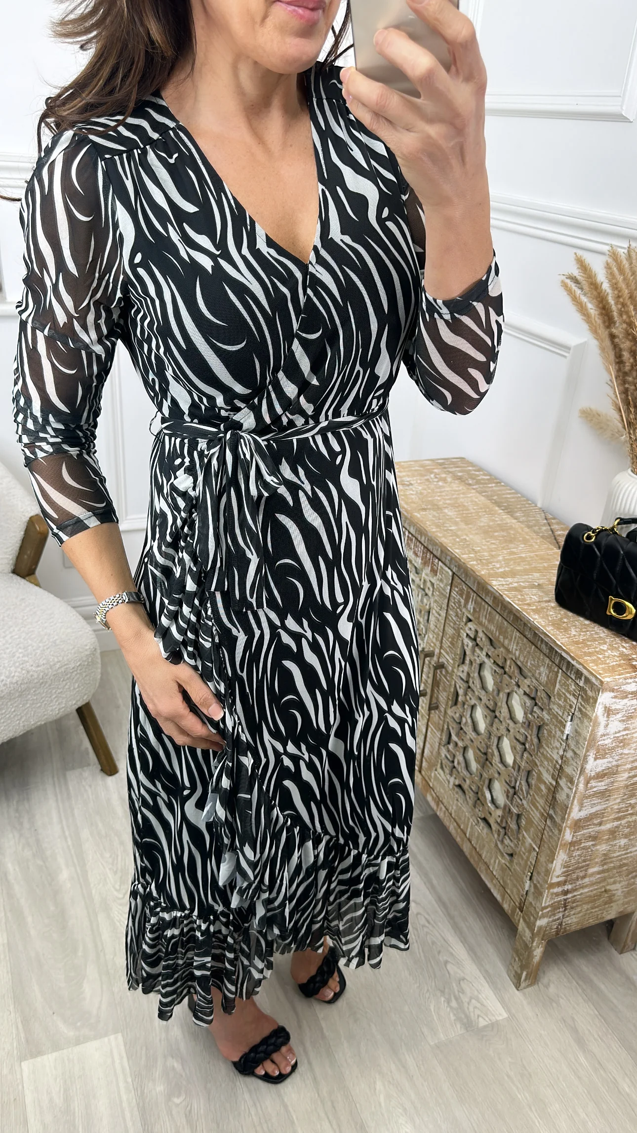 Beatrice Black Animal Print Wrap Dress - Image 4