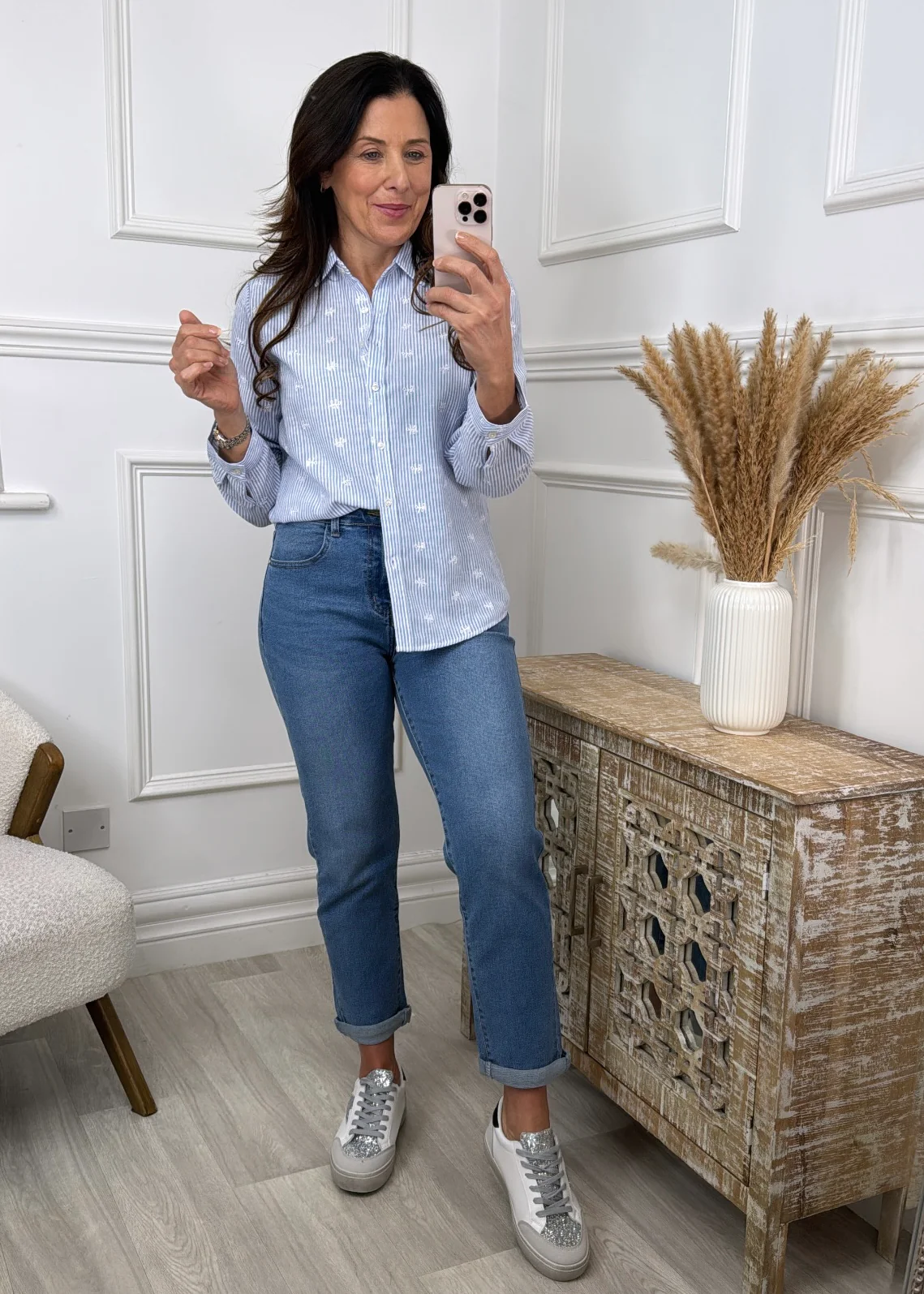 Beatrisa Blue Broderie Detail Shirt - Image 4