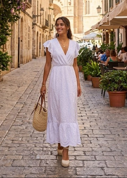 Beatrix White Embroidered Eyelet Cotton Dress - Image 3