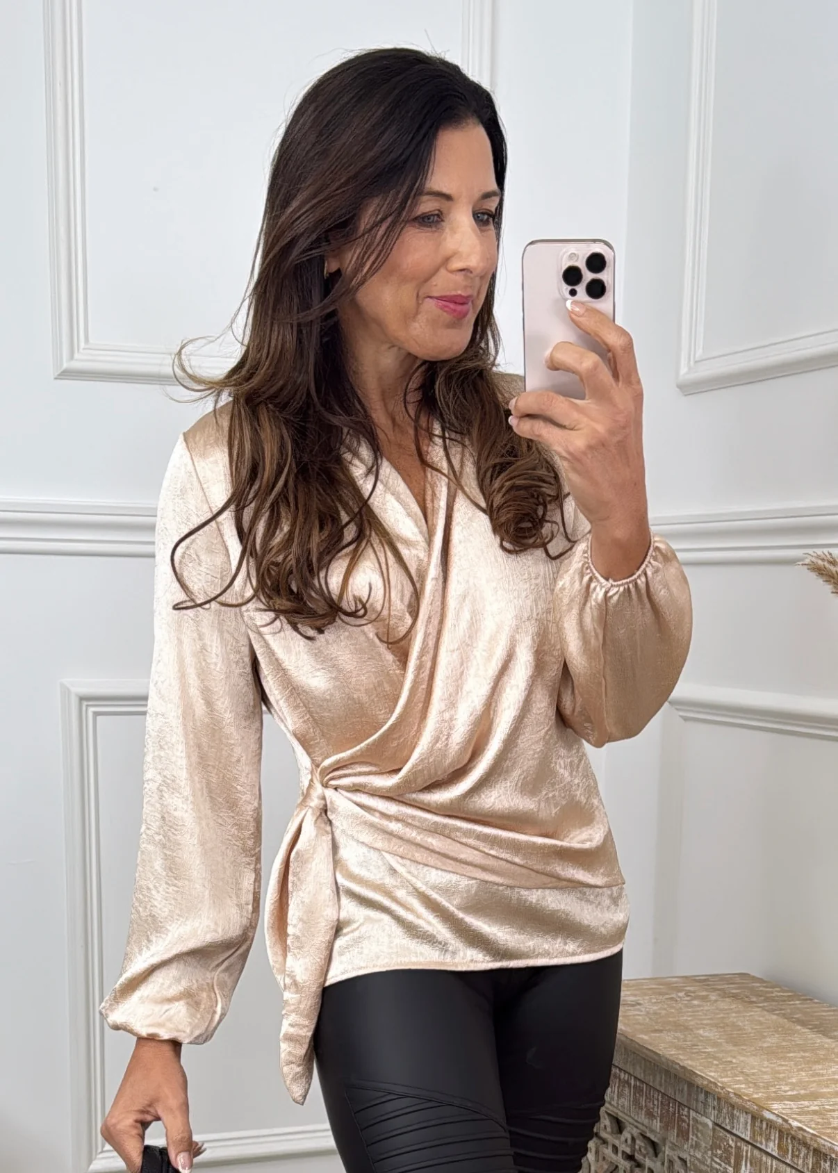 Bianca Beige Side Tie Blouse