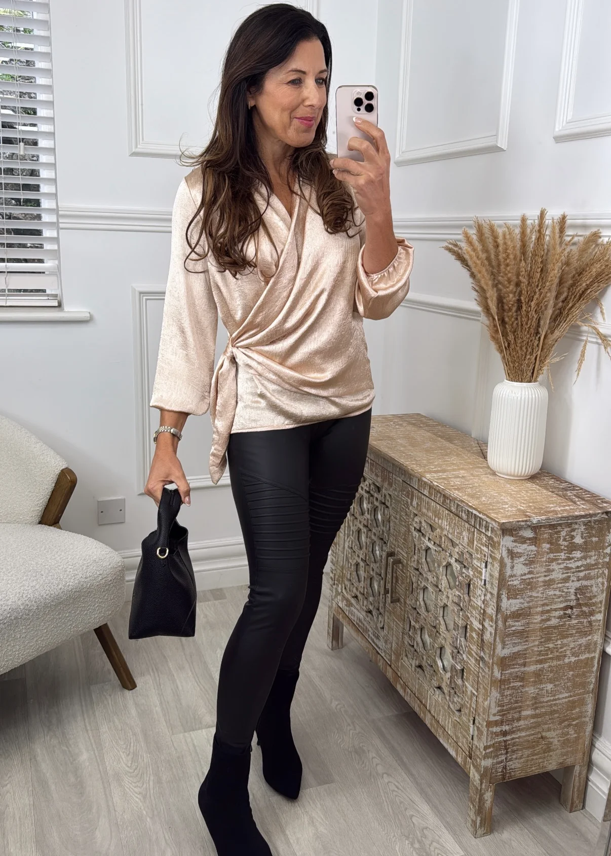 Bianca Beige Side Tie Blouse - Image 3