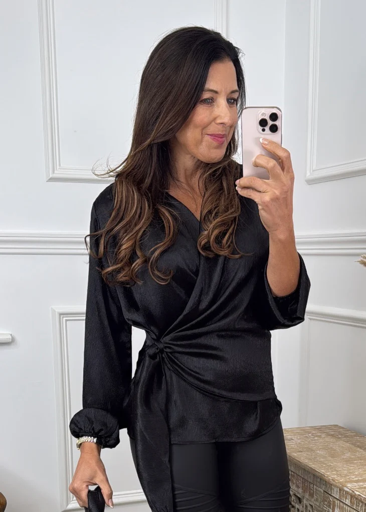 Bianca Black Side Tie Blouse