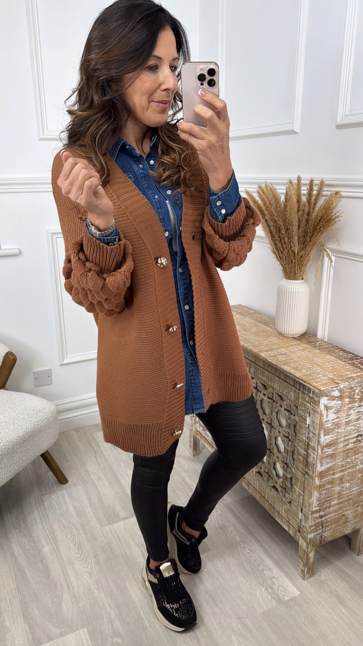 Blair Camel Bubble Sleeve Cardigan - Image 4