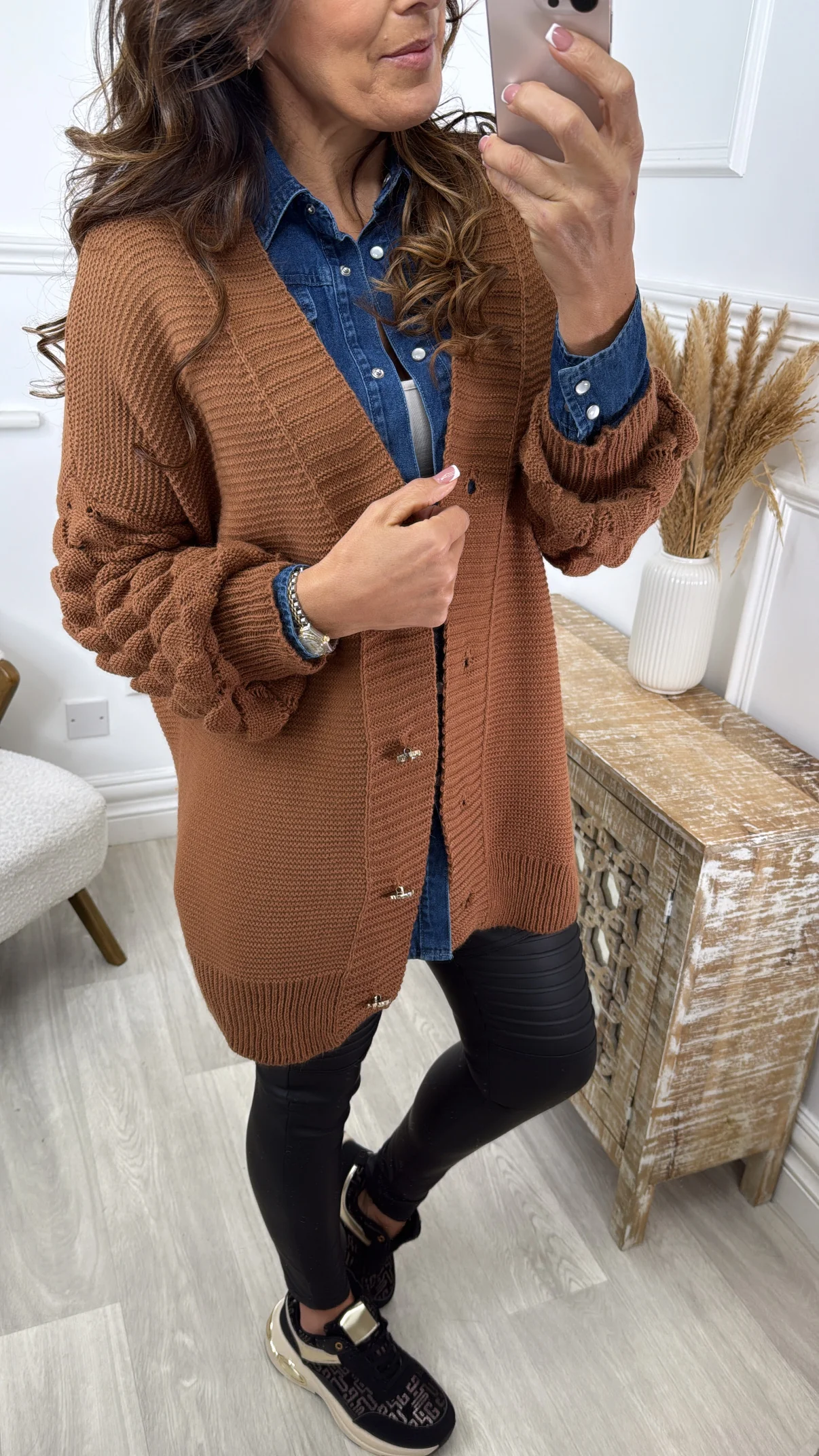 Blair Camel Bubble Sleeve Cardigan - Image 6