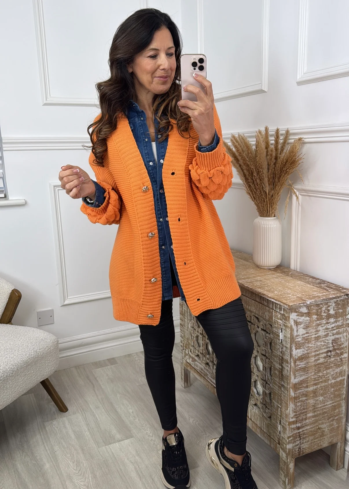 Blair Orange Bubble Sleeve Cardigan - Image 6
