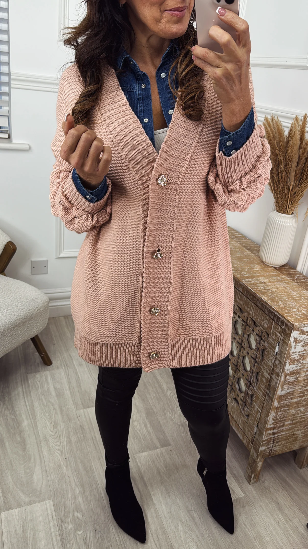 Blair Peach Bubble Sleeve Cardigan - Image 3