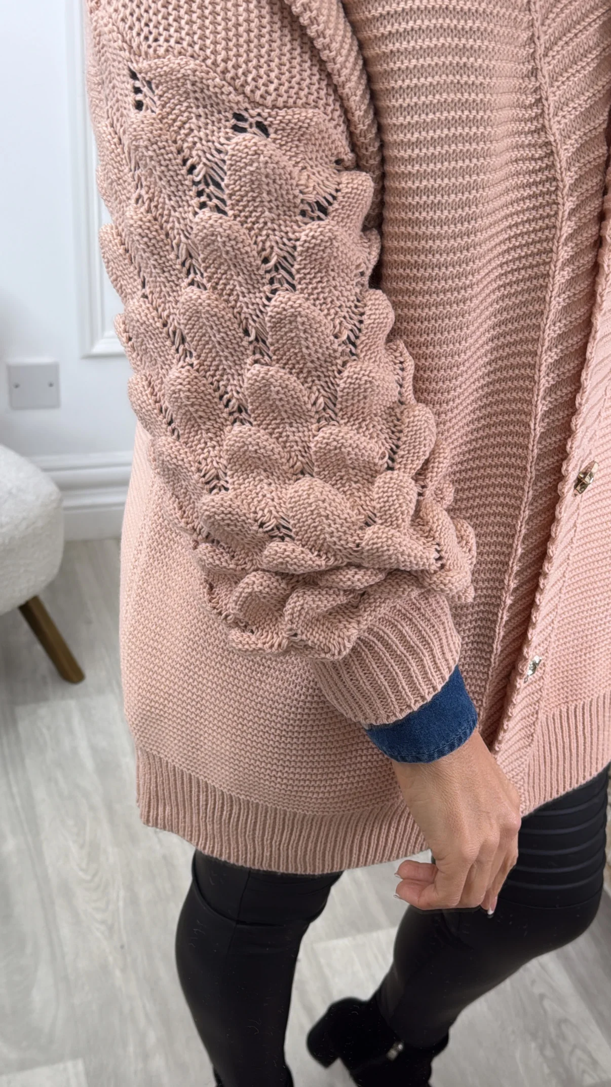 Blair Peach Bubble Sleeve Cardigan - Image 5