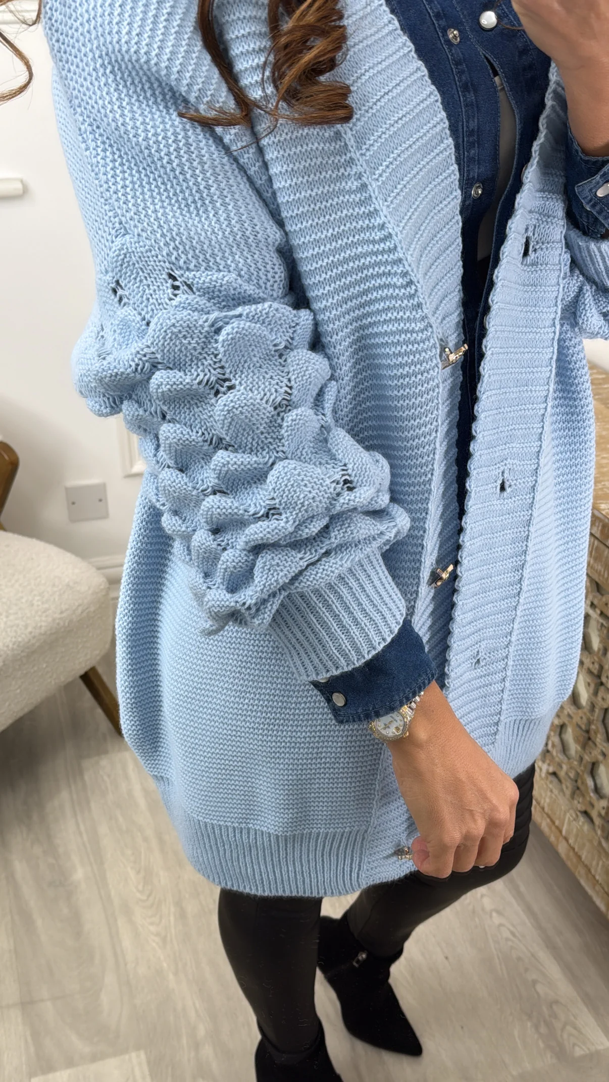 Blair Sky Blue Bubble Sleeve Cardigan - Image 3