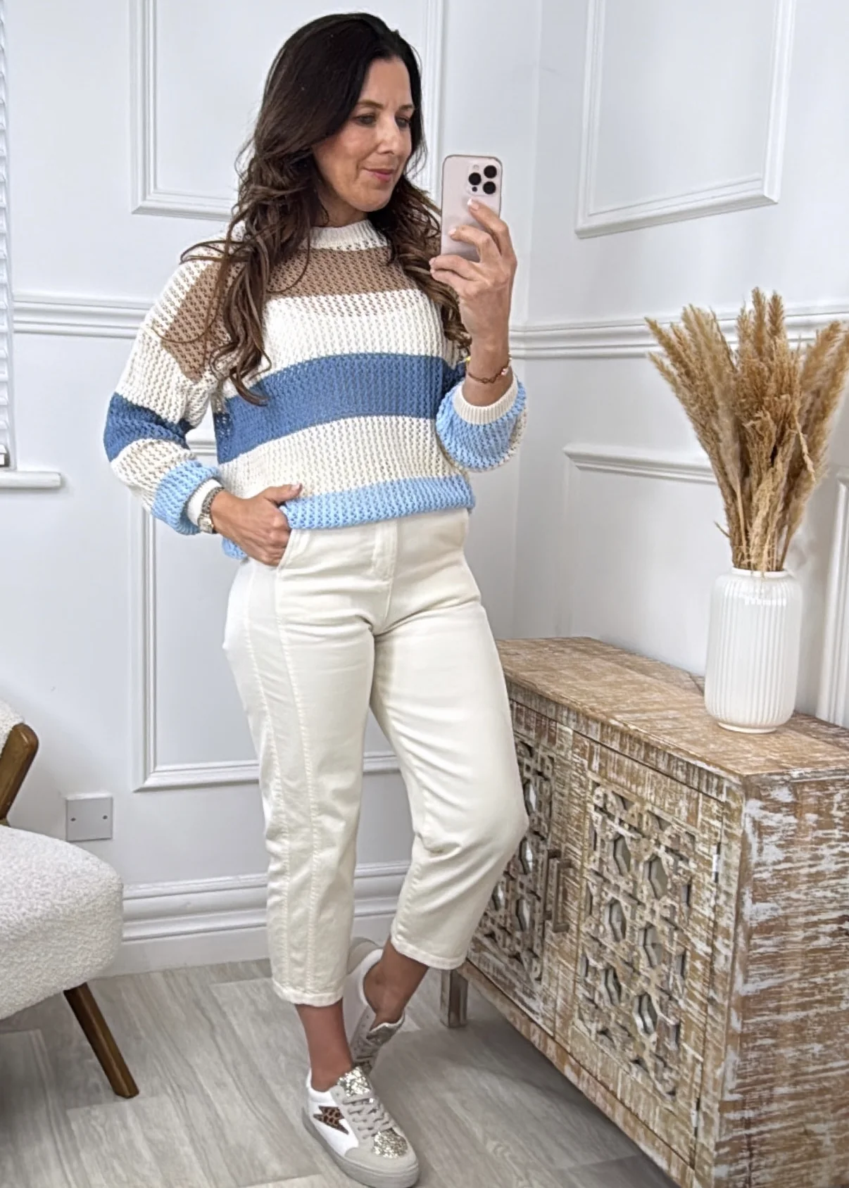 Blakely Beige Wide Stripes Jumper - Image 2