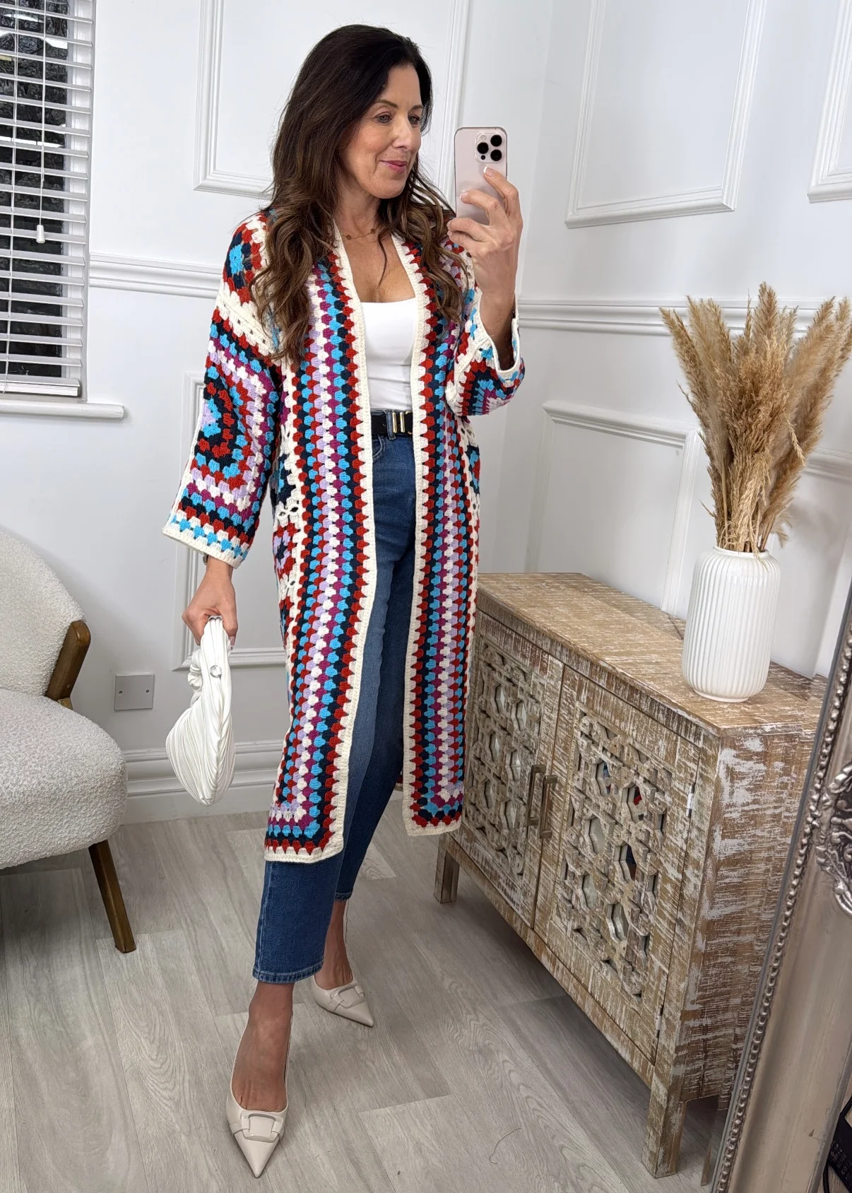 Blandine Red Crochet Knit Longline Cardi - Image 2